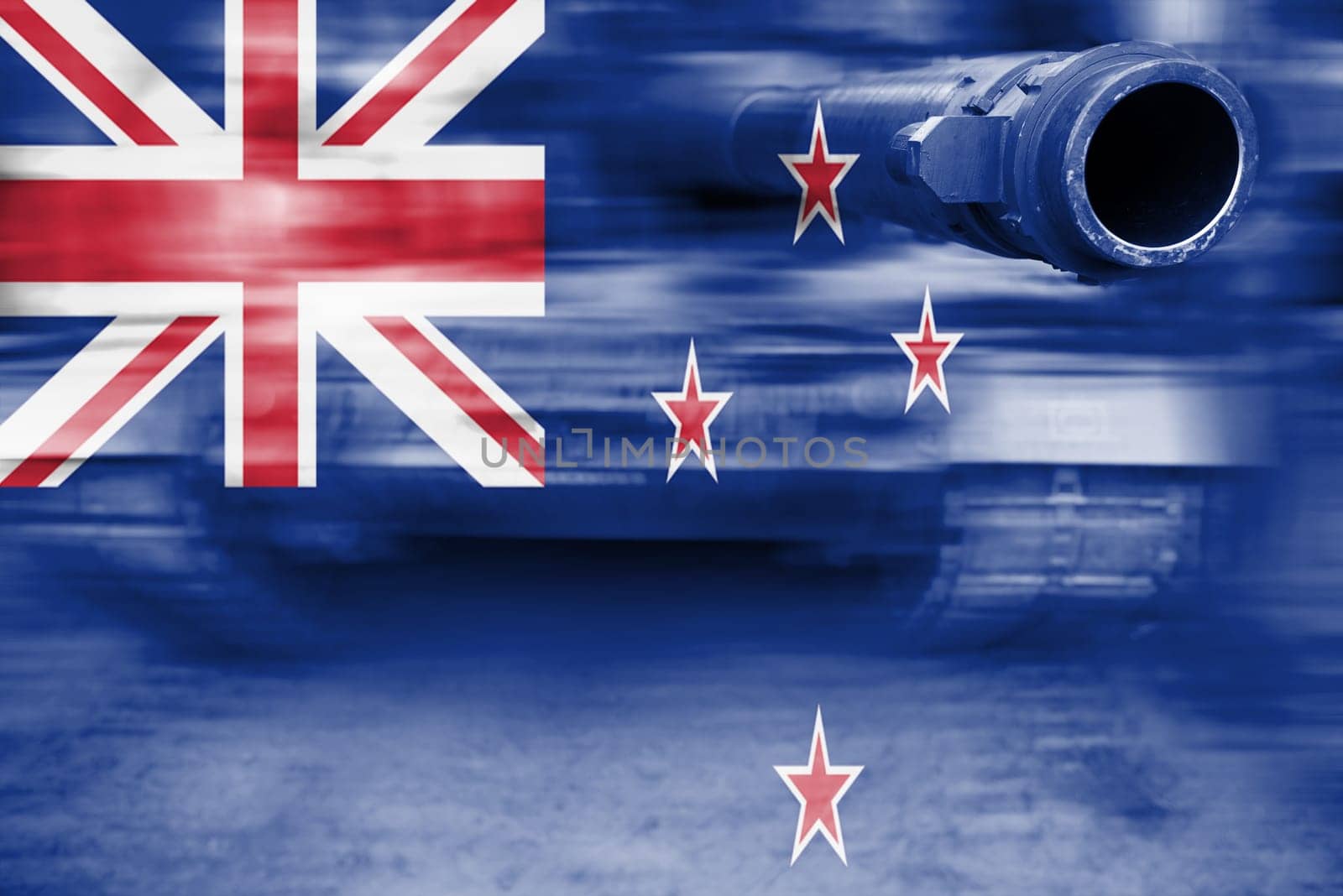 military strength theme,motion blur tank with new zealand flag