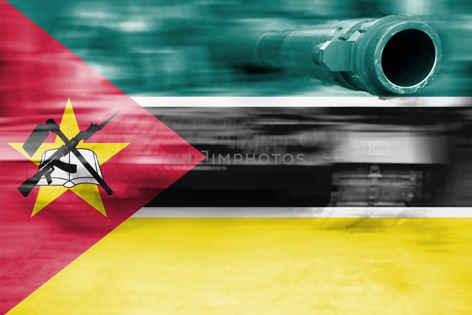 military strength theme,motion blur tank with mozambique flag