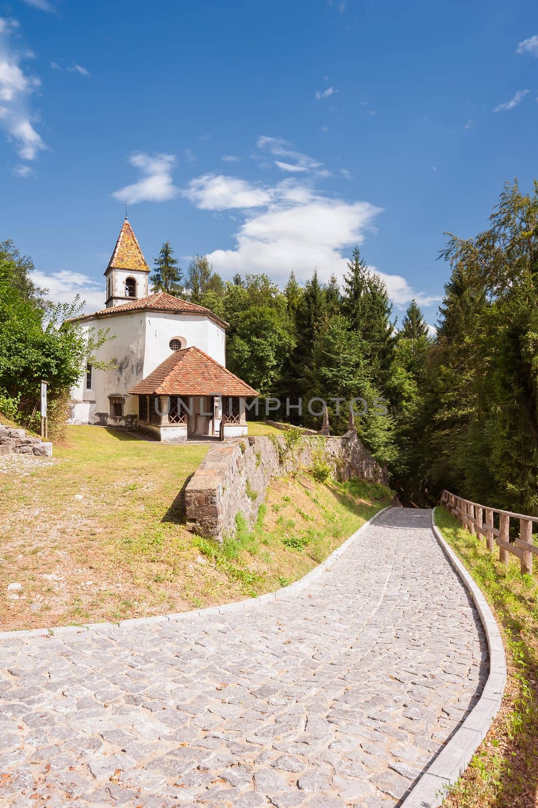Small church of 14 century Friulian Alps, Italy.