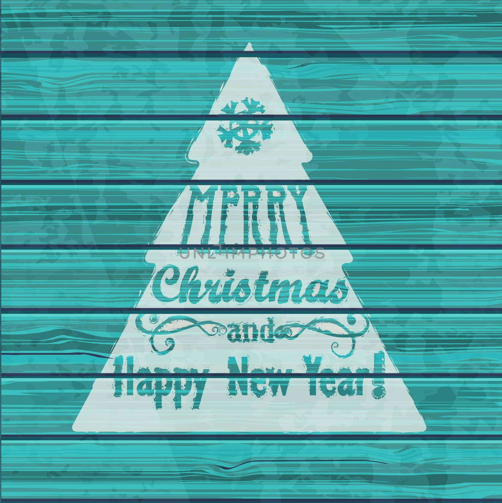 Christmas Greeting Card. Inscription with Christmas and new year on wooden texture. Vector Illustration.