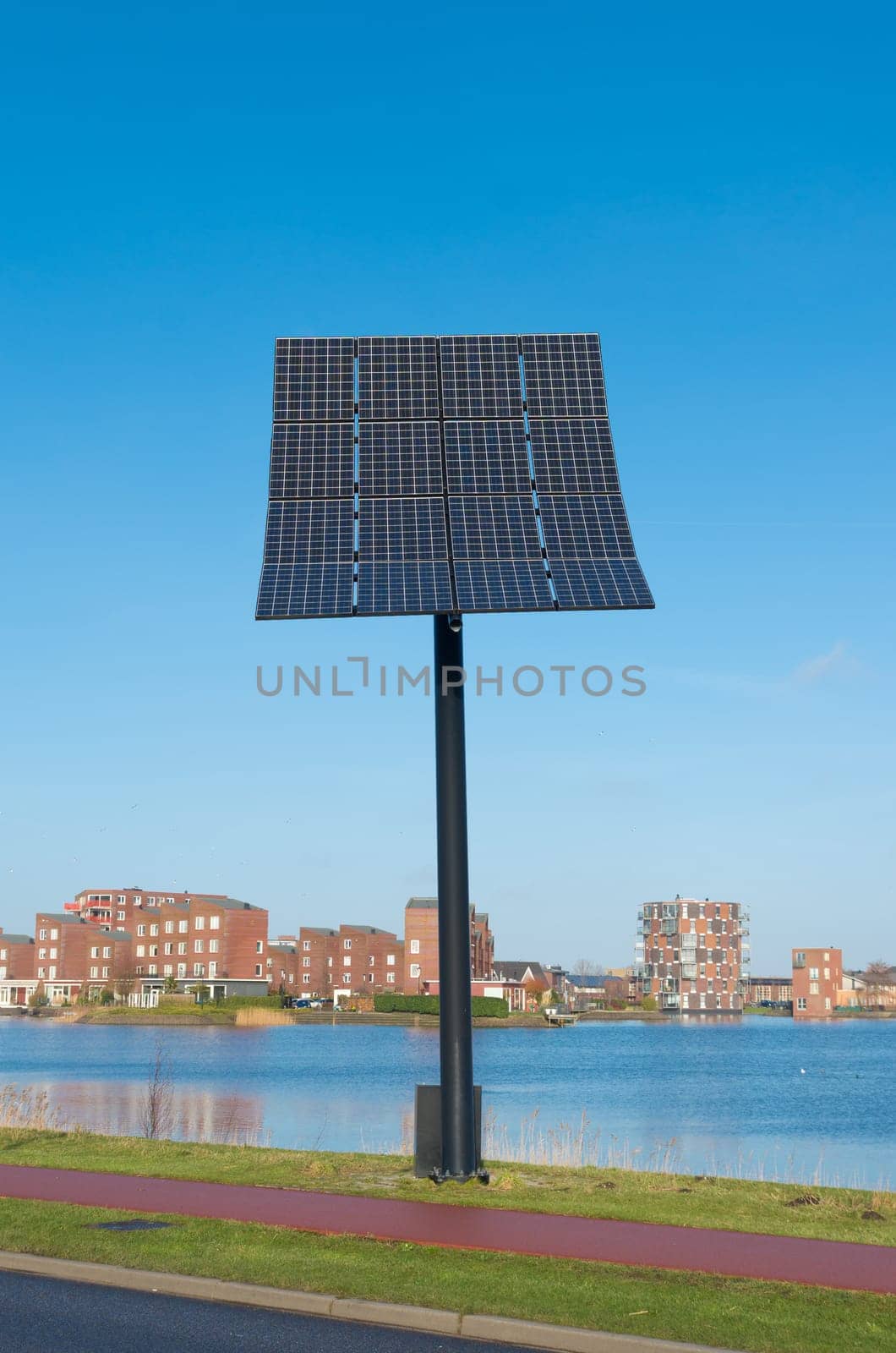 Entrance of Heerhugowaard in the netherlands, the city of the sun. It is the largest energy neutral residential area in the world. It produces as much energy as it consumes using 3.75 megawatt photovoltaic solar panels and 3 wind turbines