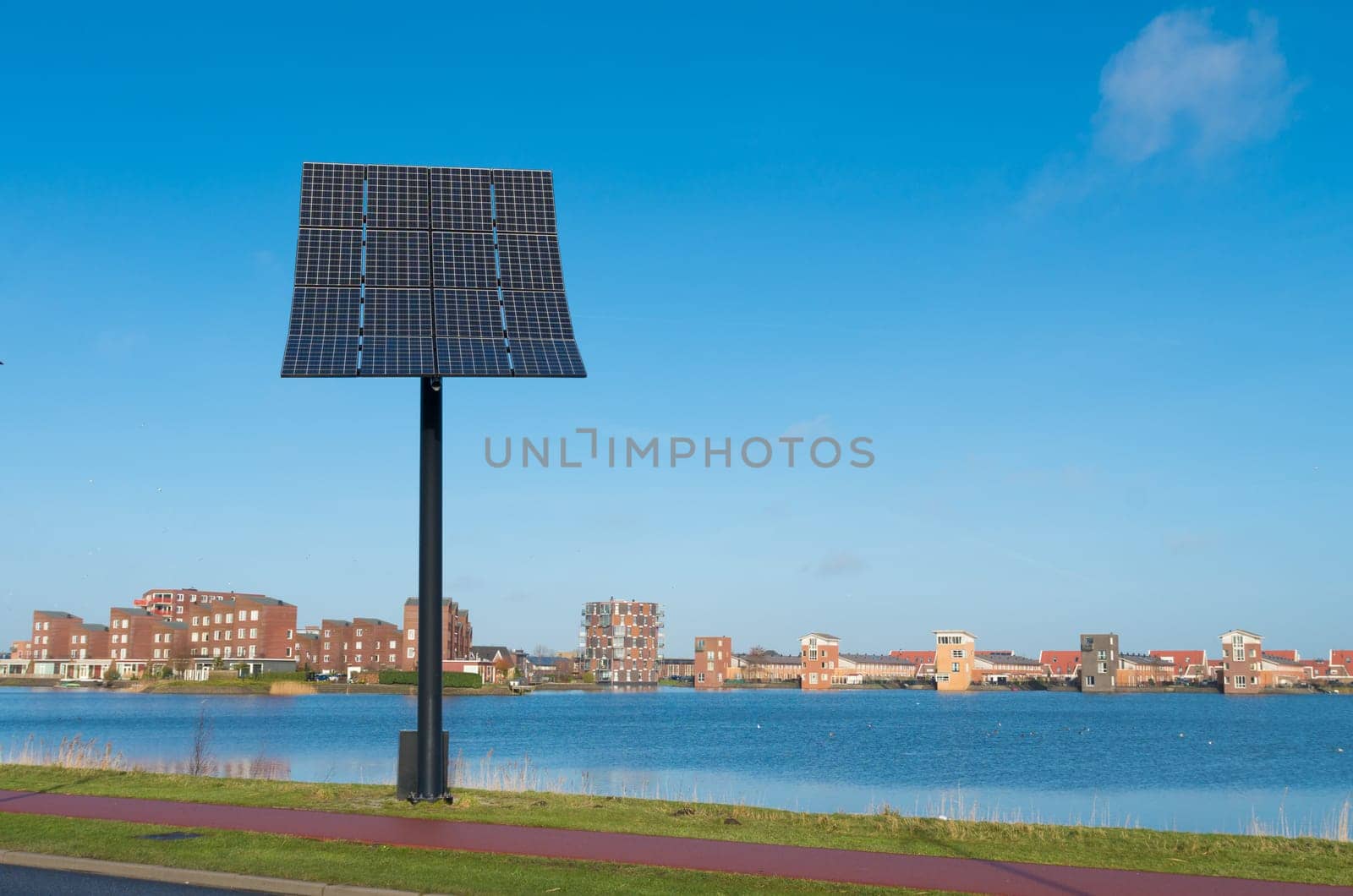 Entrance of Heerhugowaard in the netherlands, the city of the sun. It is the largest energy neutral residential area in the world. It produces as much energy as it consumes using 3.75 megawatt photovoltaic solar panels and 3 wind turbines