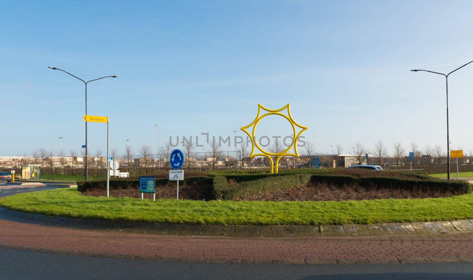 Entrance of Heerhugowaard in the netherlands, the city of the sun. It is the largest energy neutral residential area in the world. It produces as much energy as it consumes using 3.75 megawatt photovoltaic solar panels and 3 wind turbines