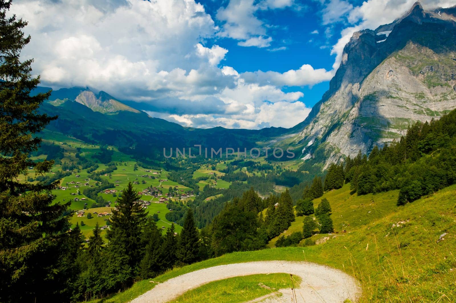 Swiss Alps - snow capped mountains and deep valleys, stunning view, breath-taking panorama