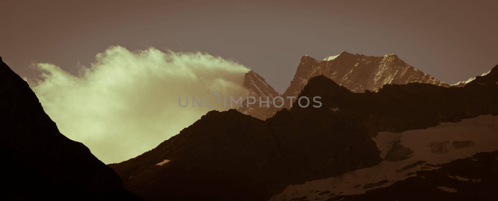 Swiss Alps - snow capped mountains and deep valleys, stunning view, breath-taking panorama