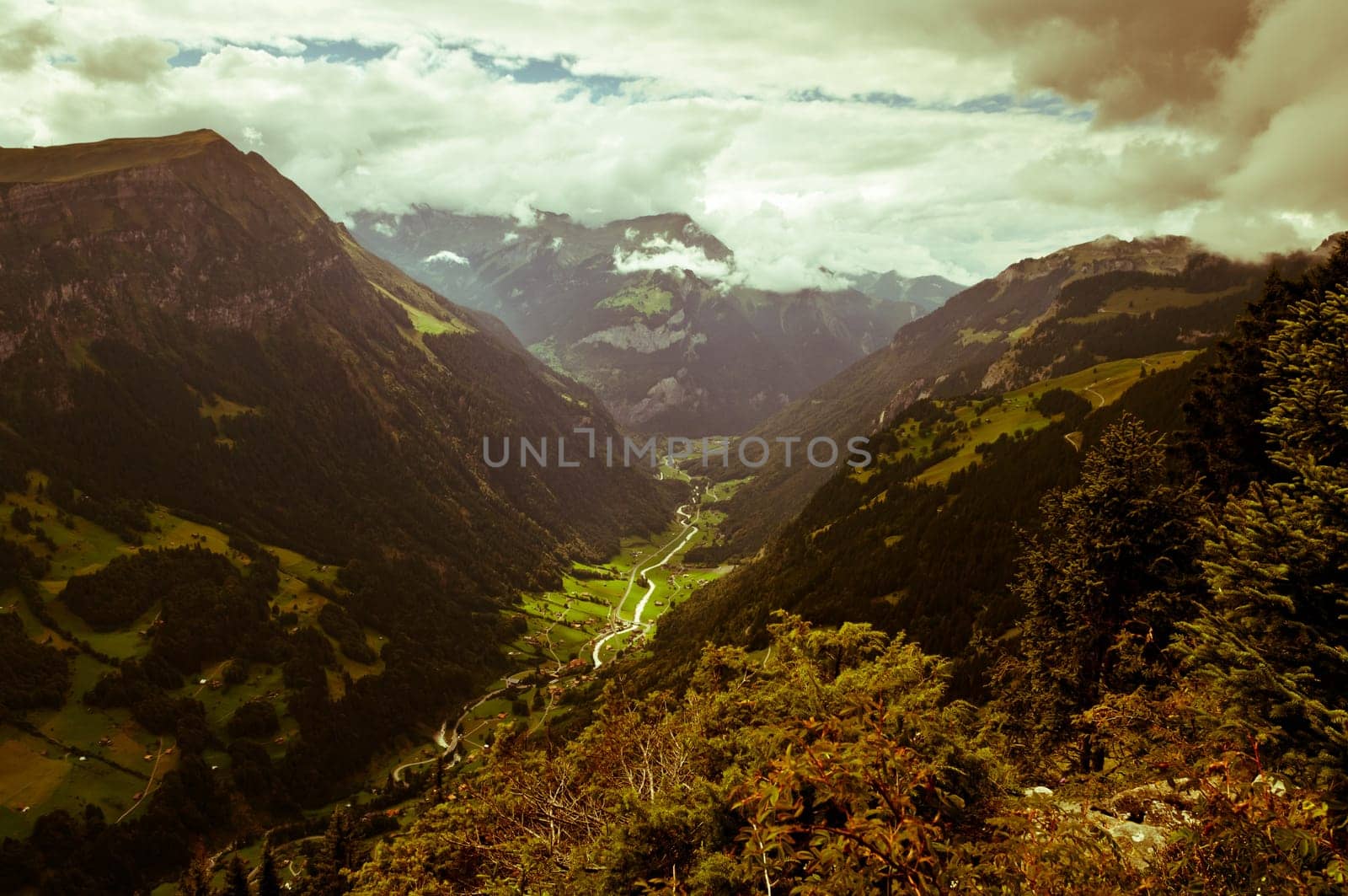 Swiss Alps - snow capped mountains and deep valleys, stunning view, breath-taking panorama