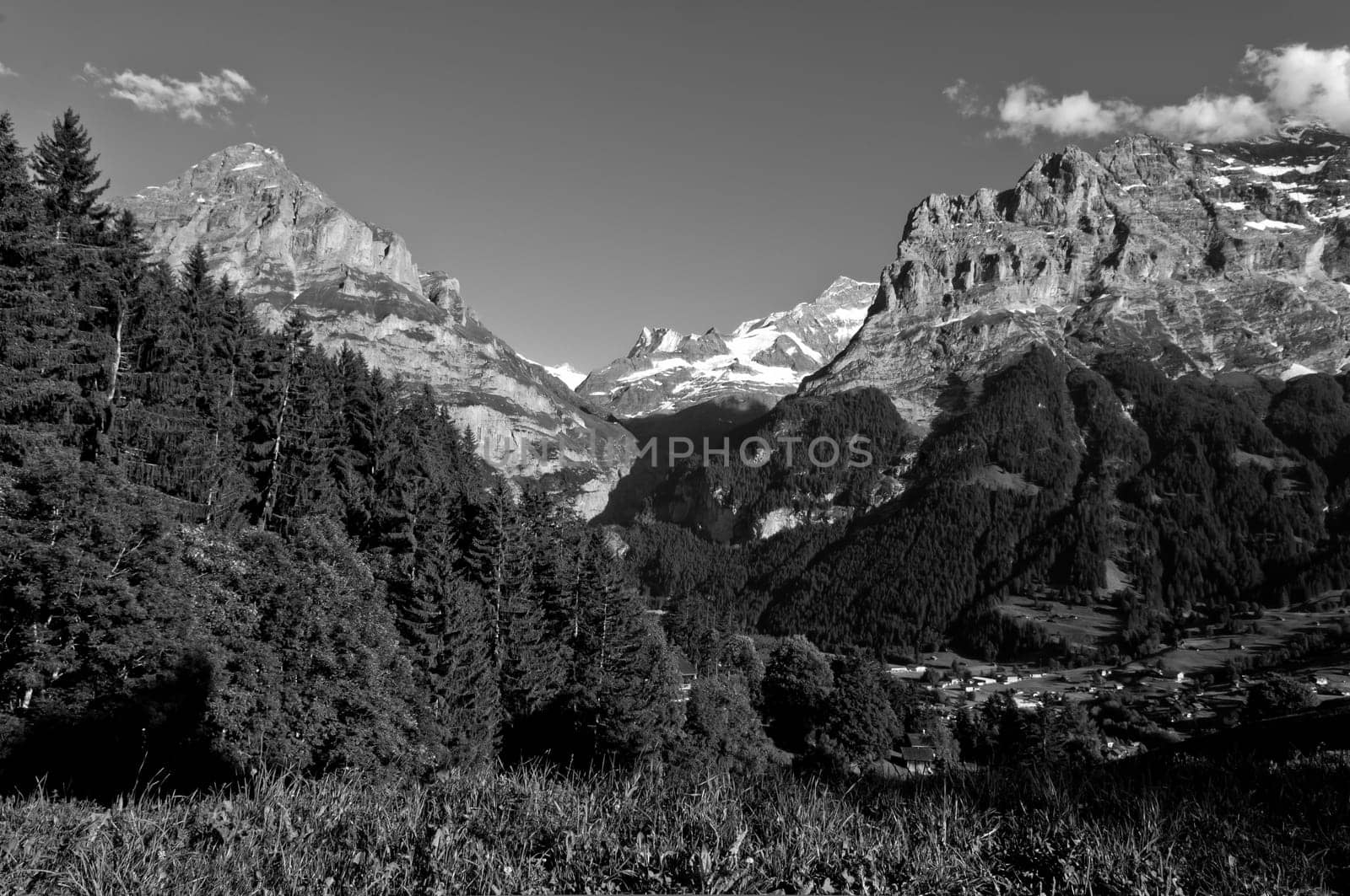 Swiss Alps - snow capped mountains and deep valleys, stunning view, breath-taking panorama
