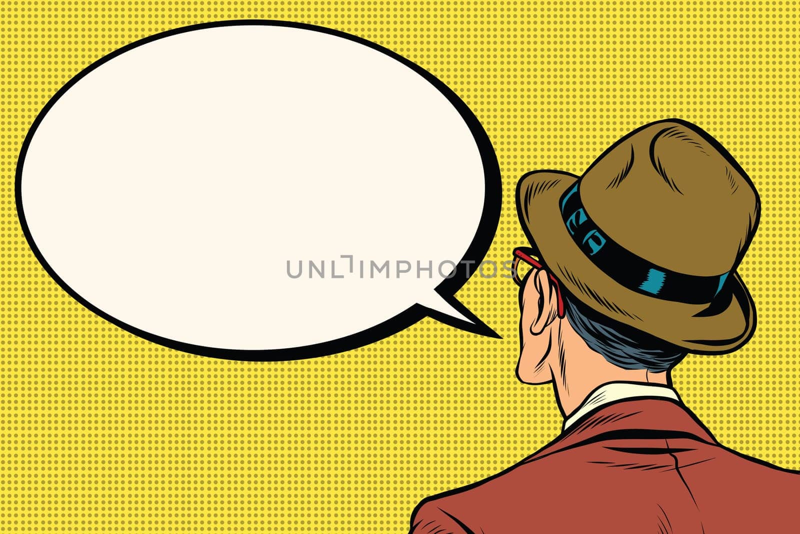 Retro man stands and says the comic bubble, pop art vector illustration