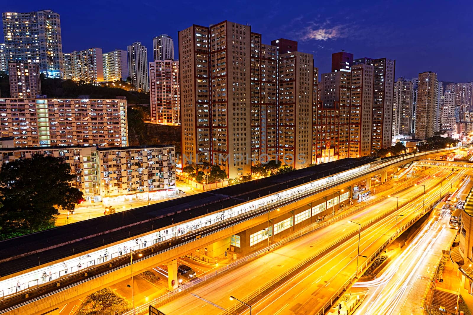 Hong Kong kwun tong downtown at night