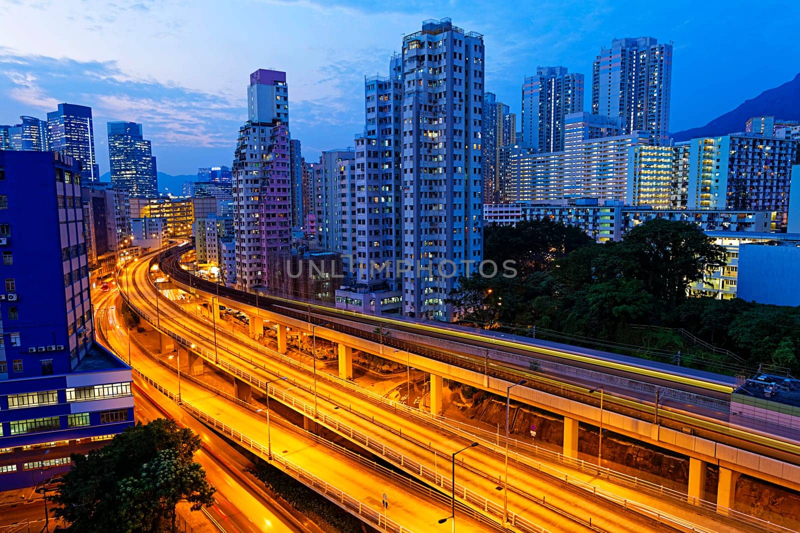 Hong Kong kwun tong downtown at night