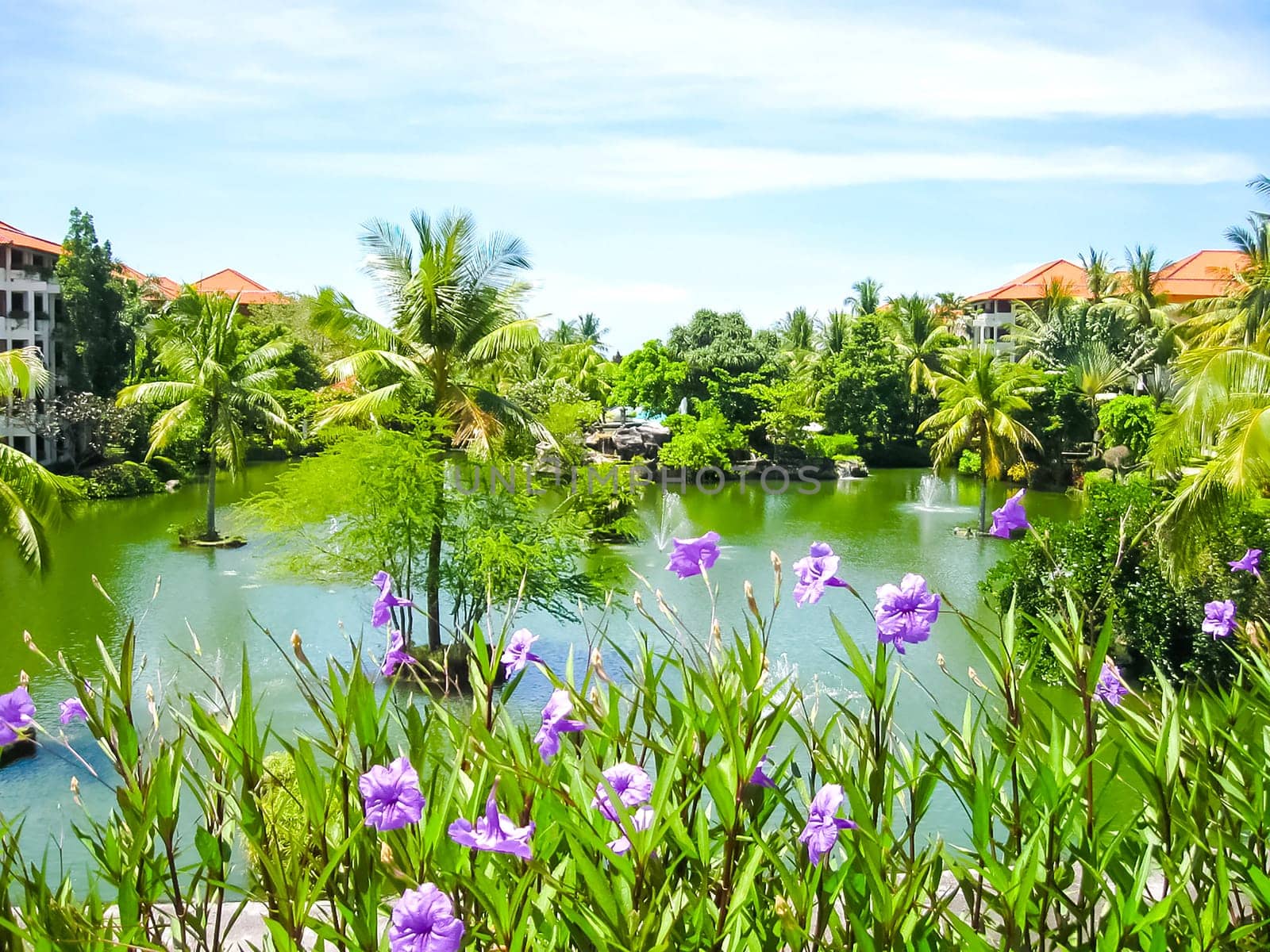 Bali, Indonesia - December 25, 2008: The Lagoon and park in Ayodya Resort Bali at Nusa Dua, Bali, Indonesia