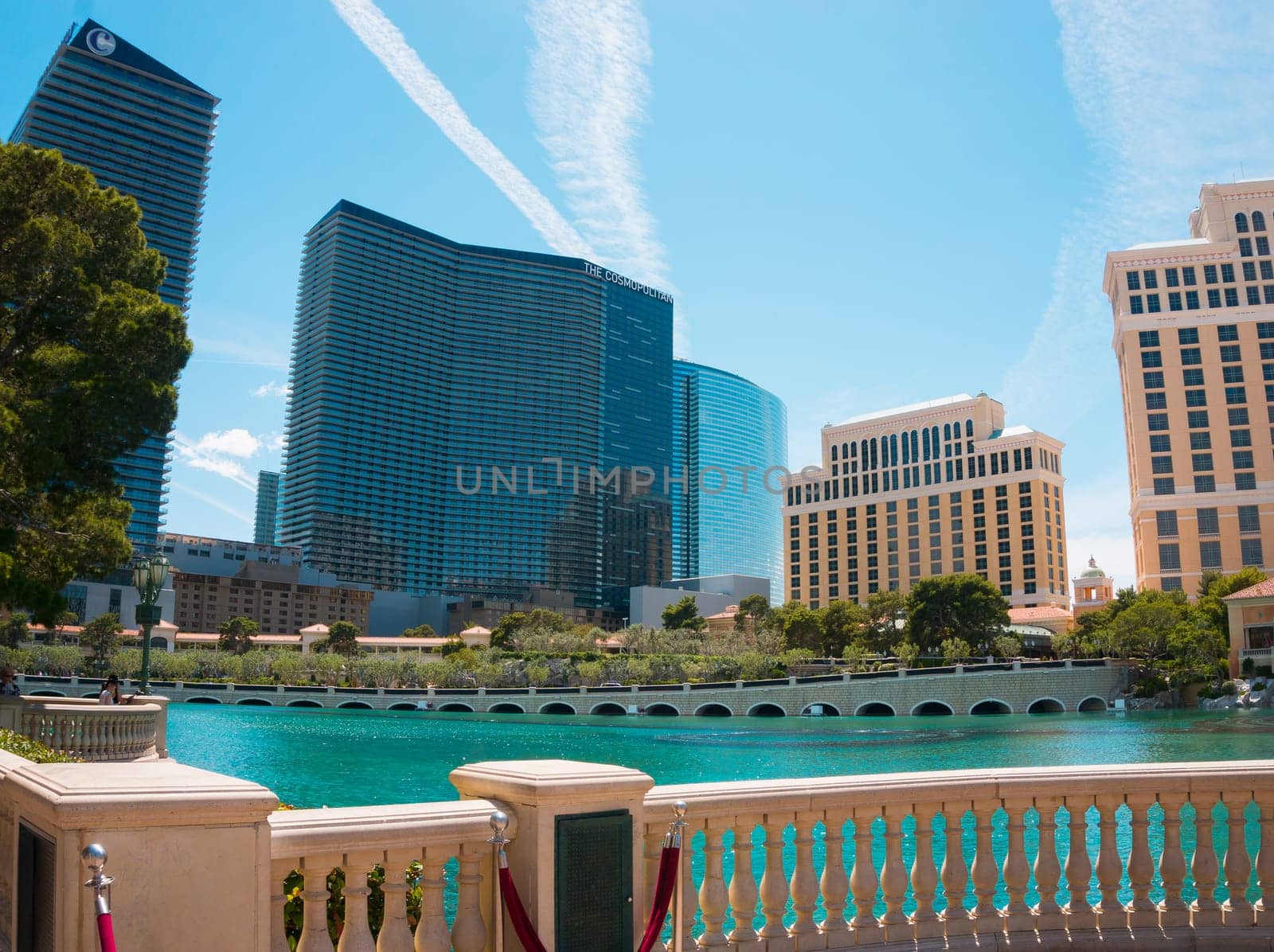 Las Vegas, United States of America - May 05, 2016: Hotel Cosmopolitan and people walking on The Strip, the world famous Las Vegas Boulevard South, mostly known for its concentration of resort hotels and casinos along the street route.