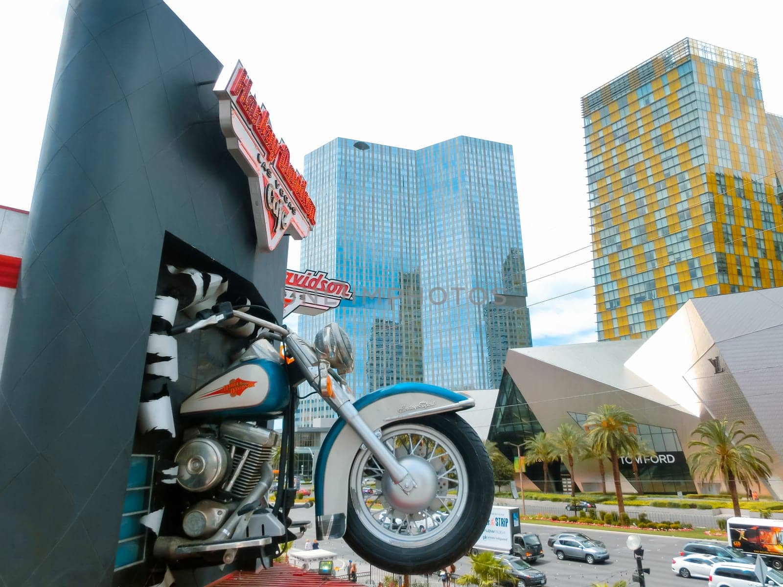 Las Vegas, United States of America - May 05, 2016: Harley Davidson cafe on July 8, 2013 in Las Vegas. Over 15 custom motorcycles are on display throughout the Cafe, including bikes from Billy Joel, Elvis and Ann-Margaret.