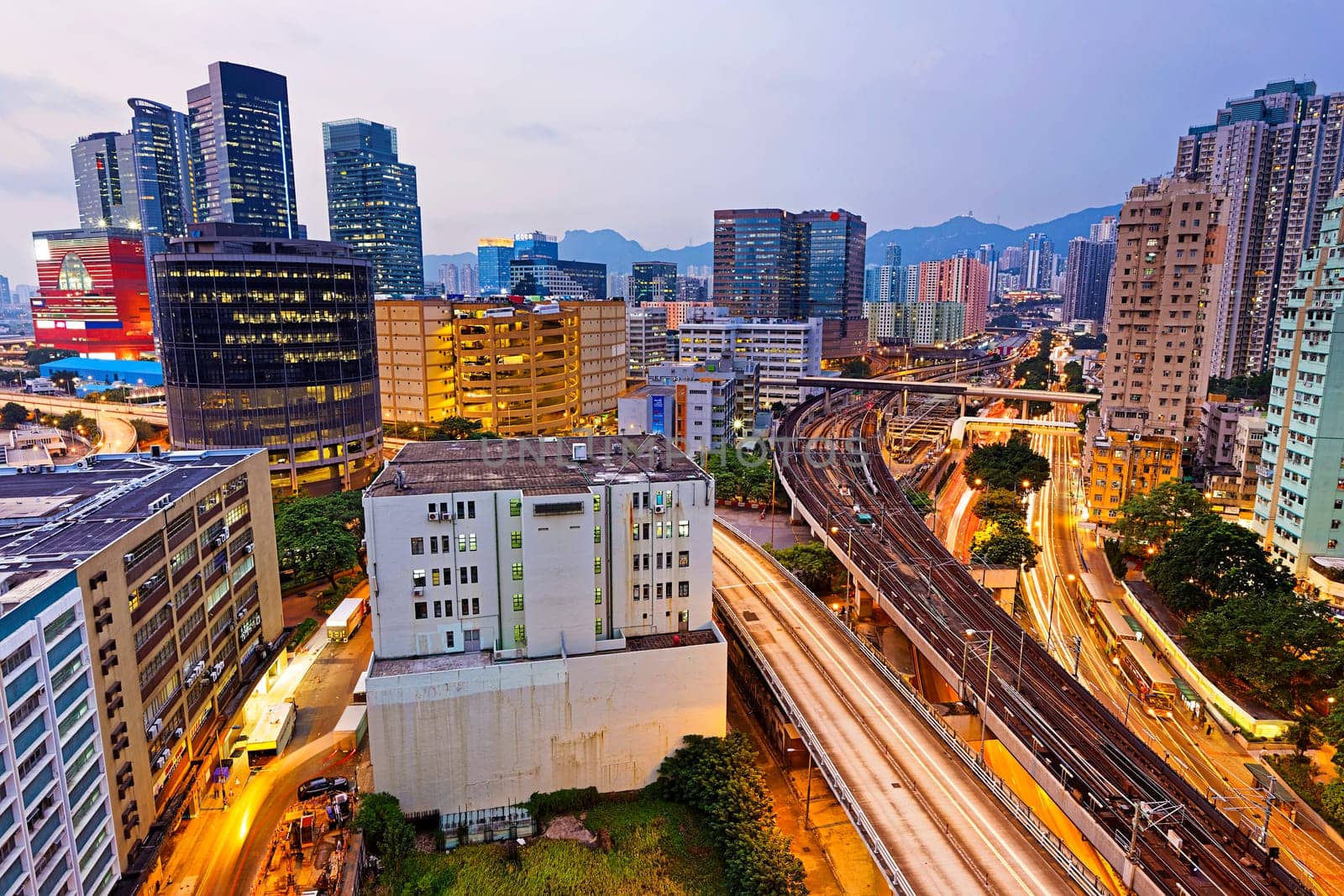 Hong Kong downtown , kwun tong District  at night