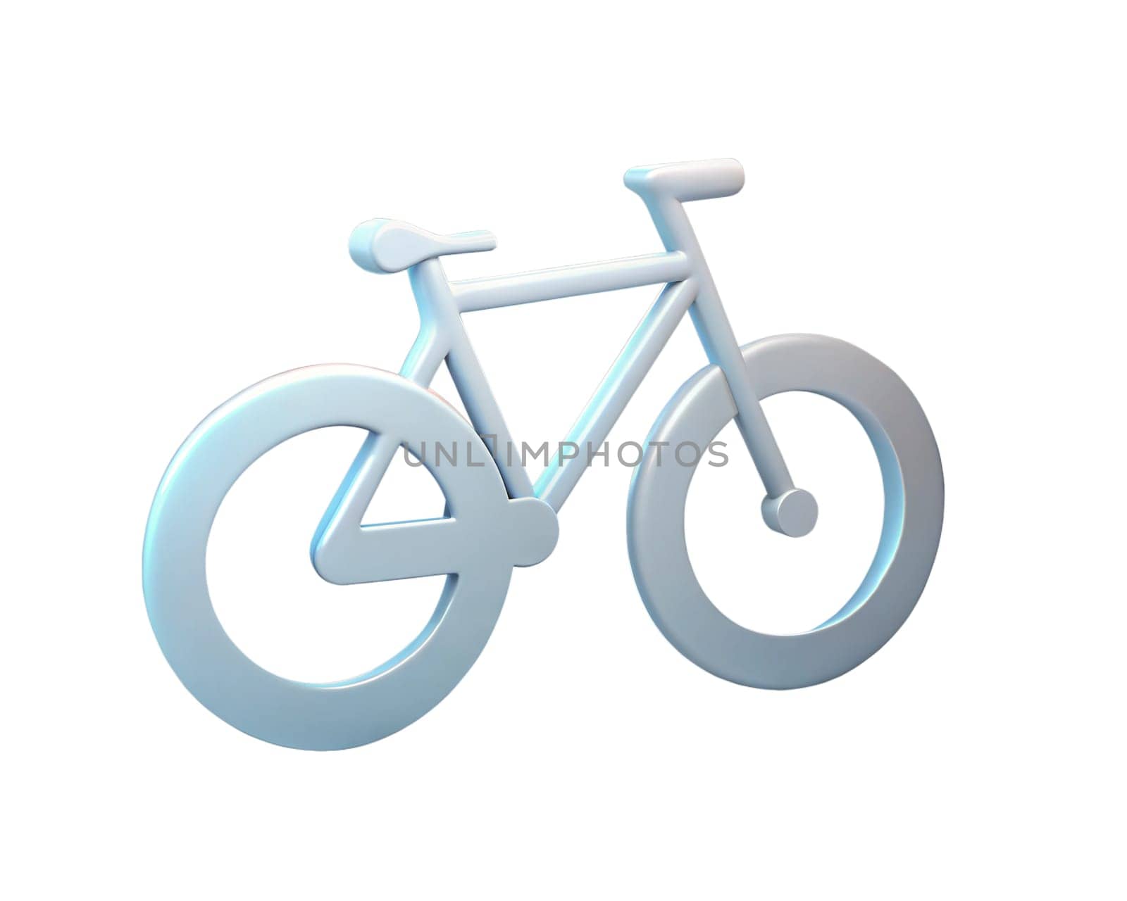 A sleek and modern holographic 3D icon of a bicycle, with clean and minimalistic design, featuring a glossy light blue finish, isolated on white background, ideal for cycling, fitness, and transportation themes.
