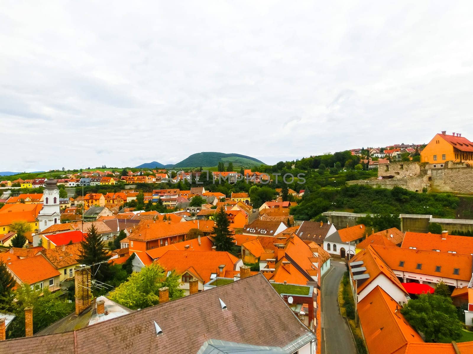Panoramic view of Eger city and red roofs in Hungary