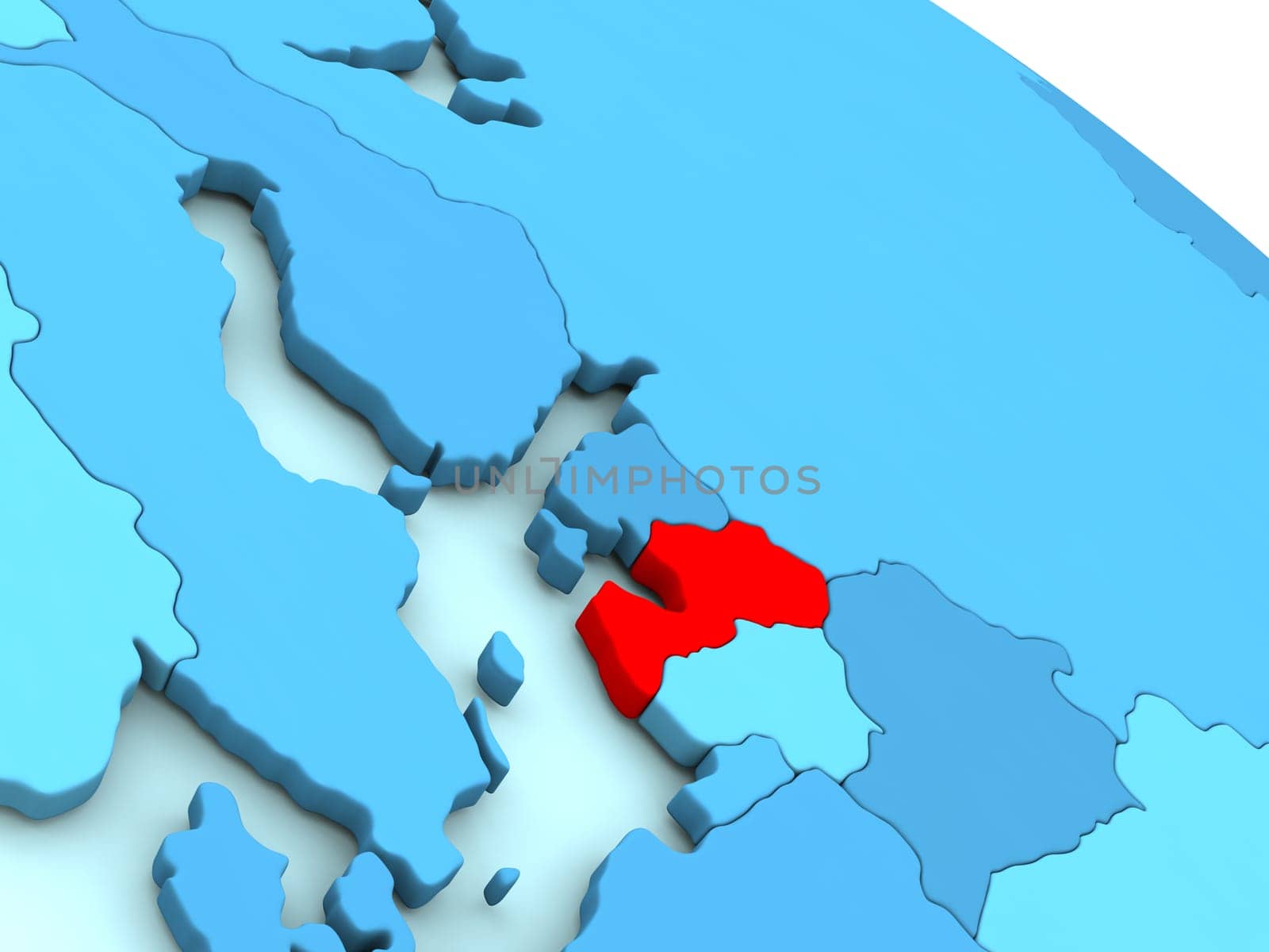 3D illustration of Latvia highlighted in red color on blue globe