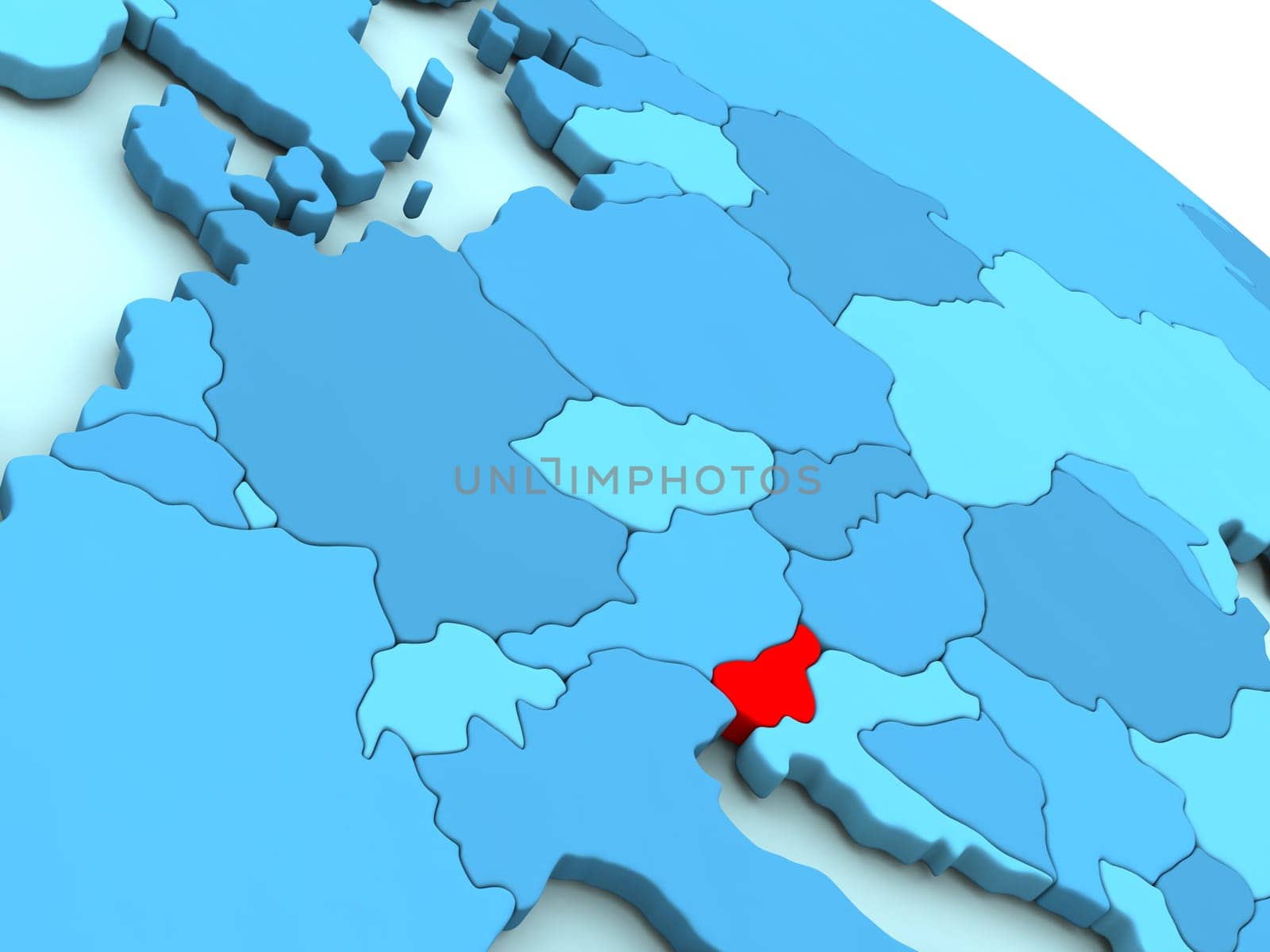 3D illustration of Slovenia highlighted in red color on blue globe