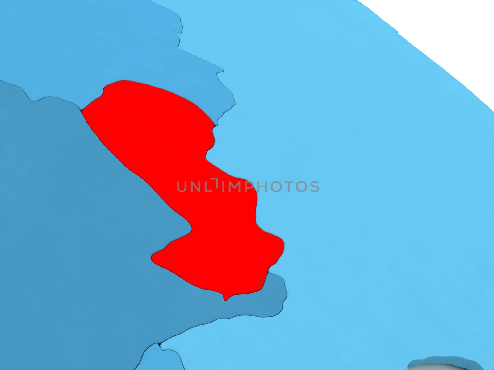 3D illustration of Paraguay highlighted in red color on blue globe
