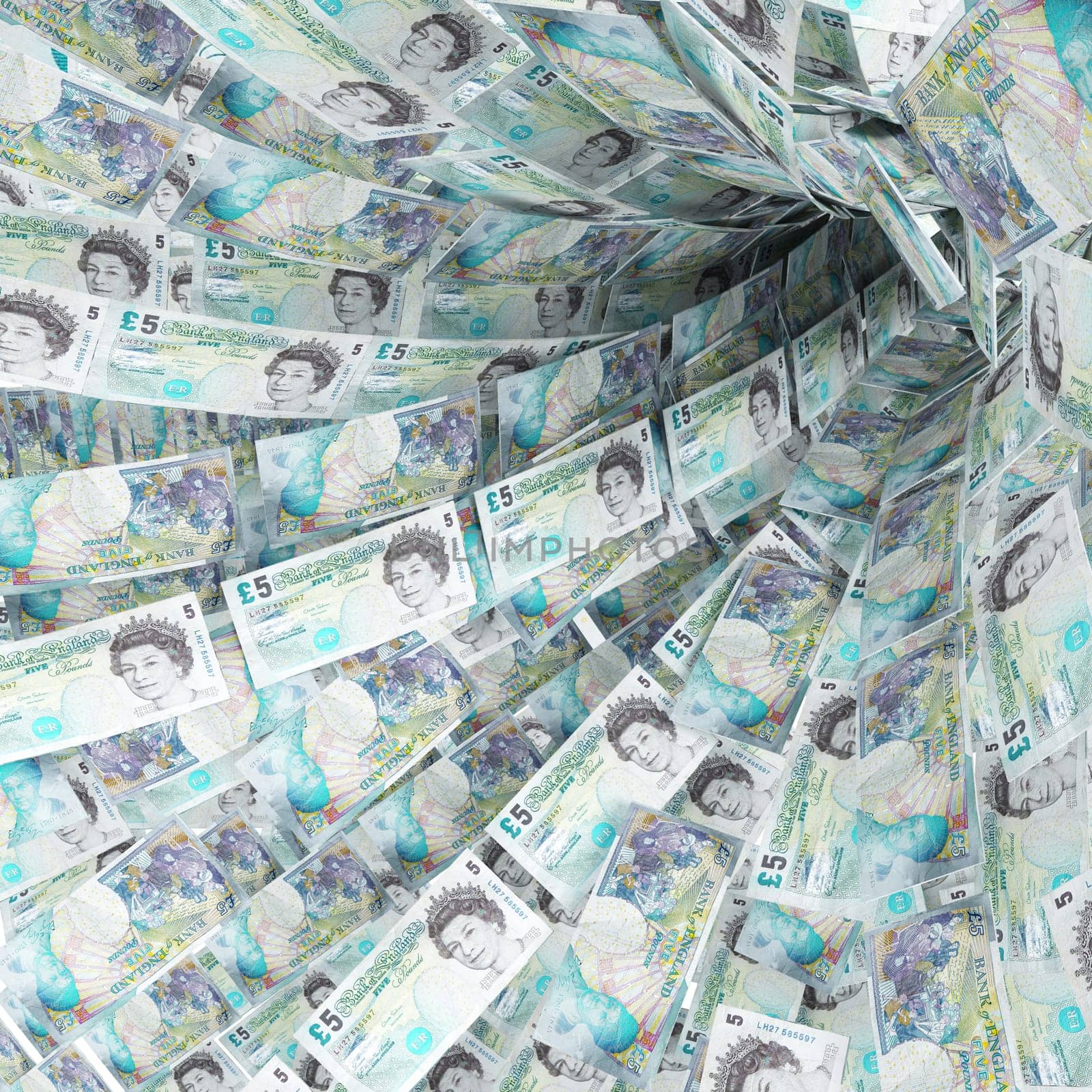 Money vortex of 5 pound banknotes