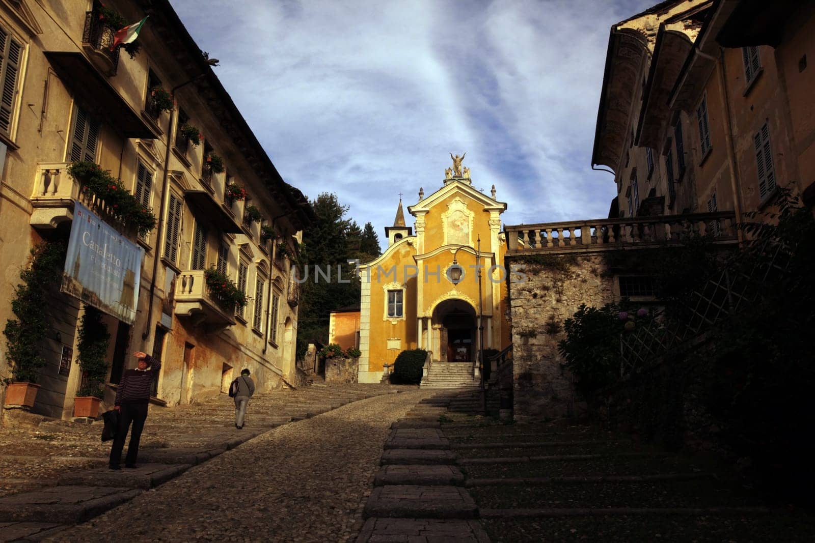 The churche in the Fishingvillage of Orta on the Lake Orta in the Lombardia in north Italy.