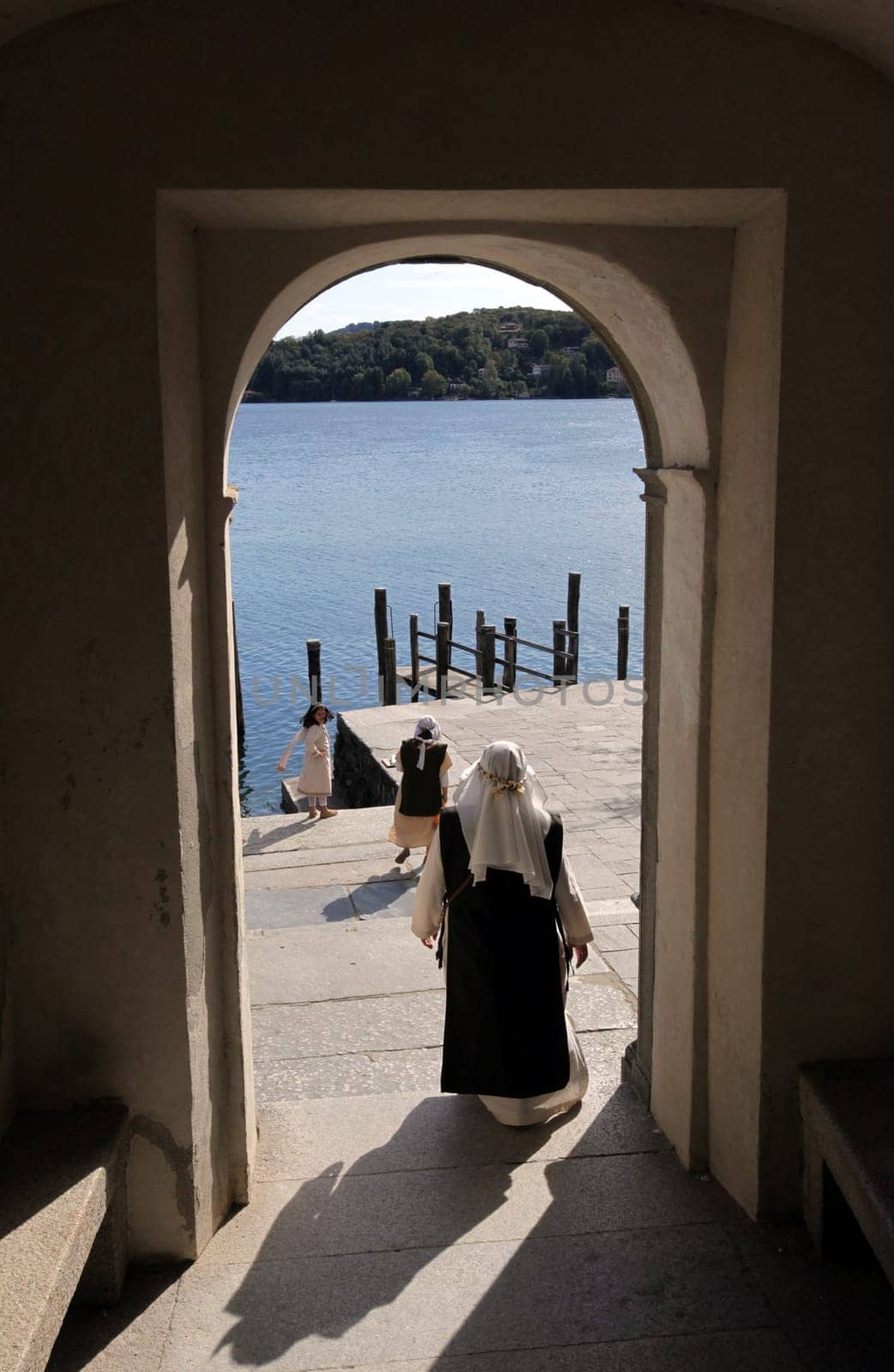 The church of Isola San Giulio in the Ortasee outside of the Fishingvillage of Orta on the Lake Orta in the Lombardia  in north Italy.