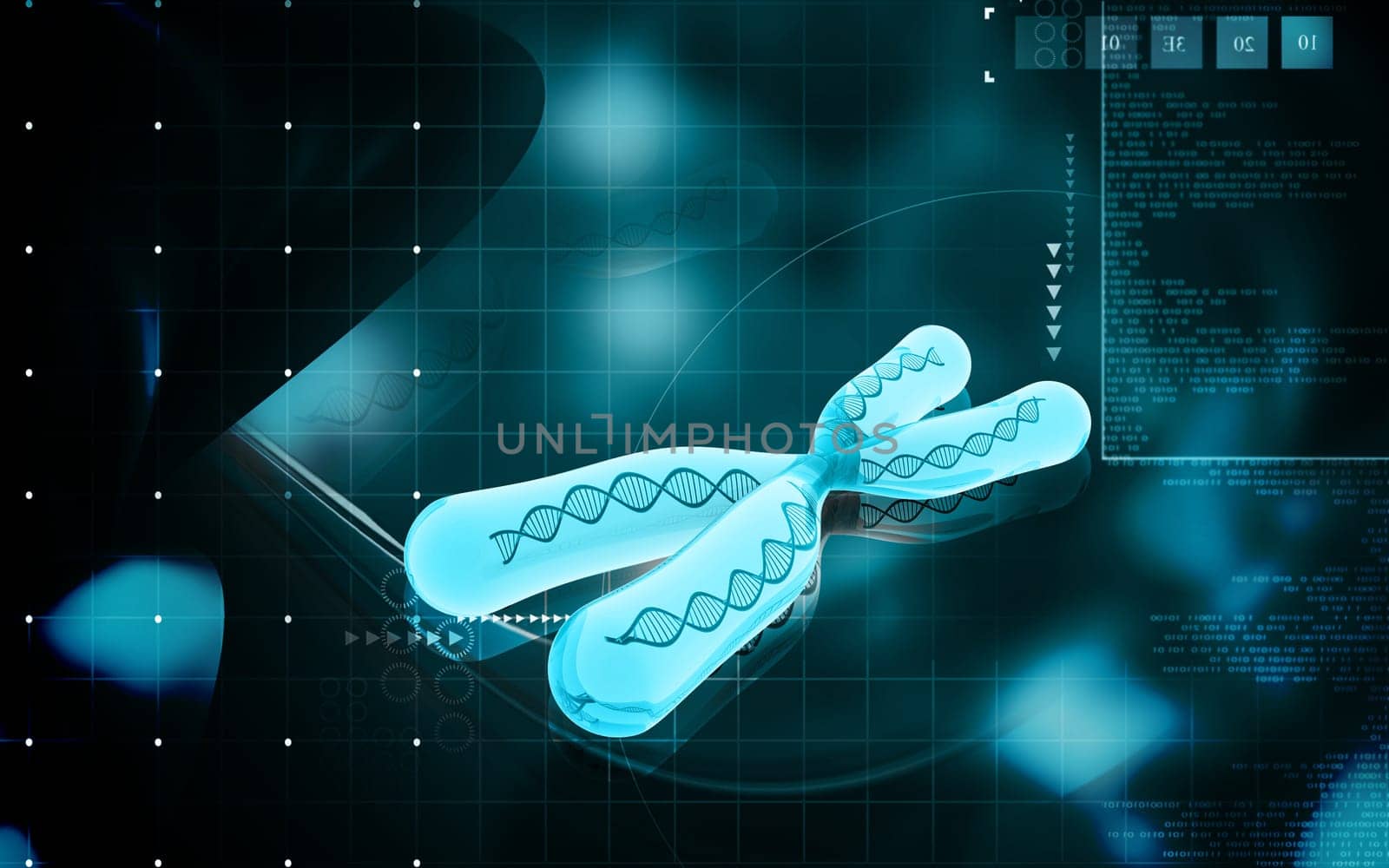 Digital illustration of chromosome in colour background