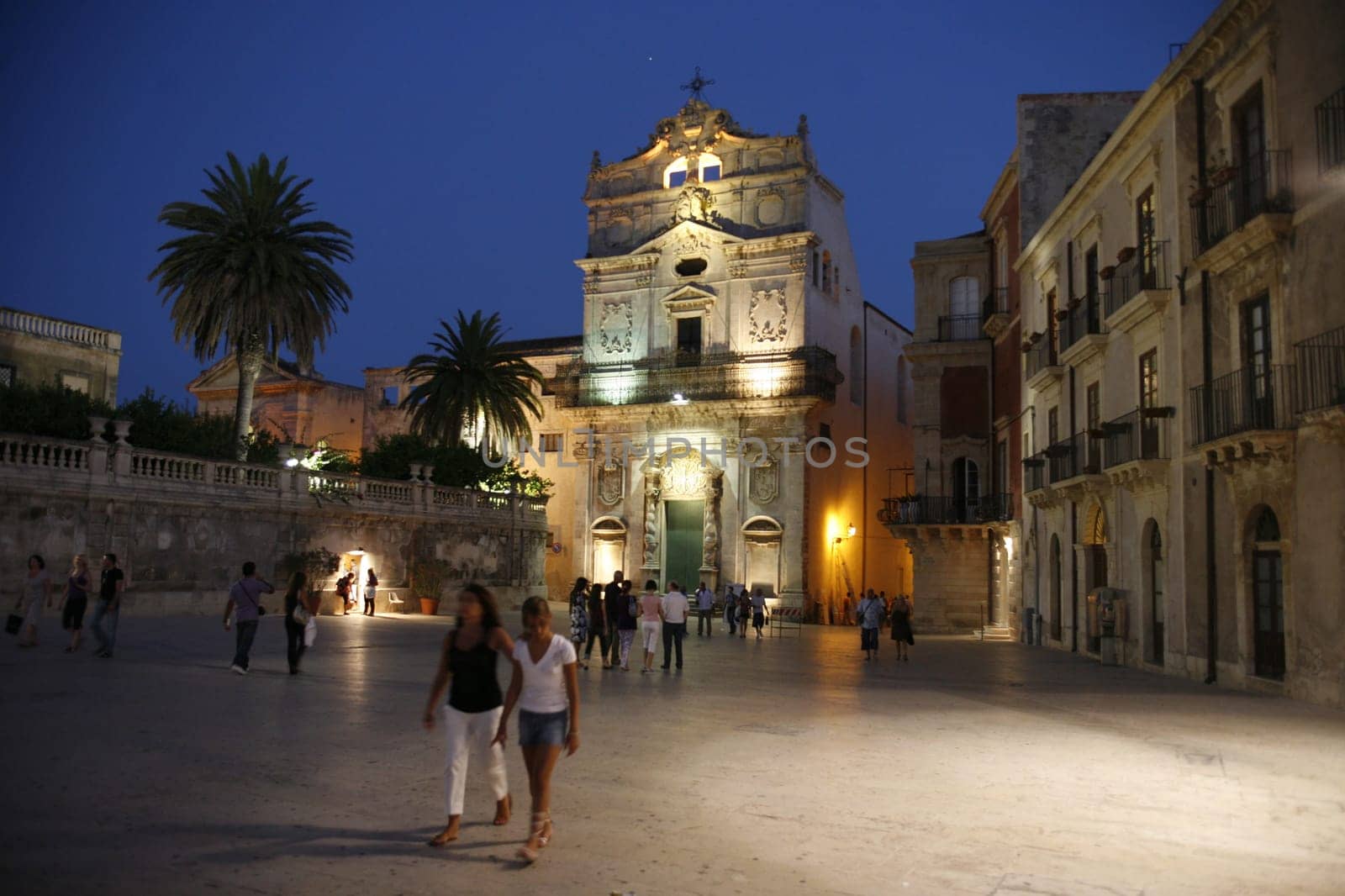 The Piazza del Domo in the old Town of Siracusa in Sicily in south Italy in Europe.
