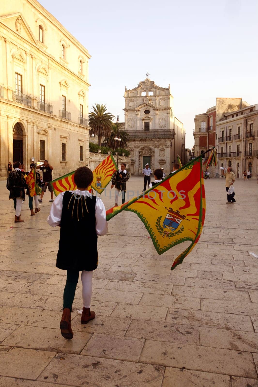 a history ceremony in the old town of Siracusa in Sicily in south Italy in Europe.