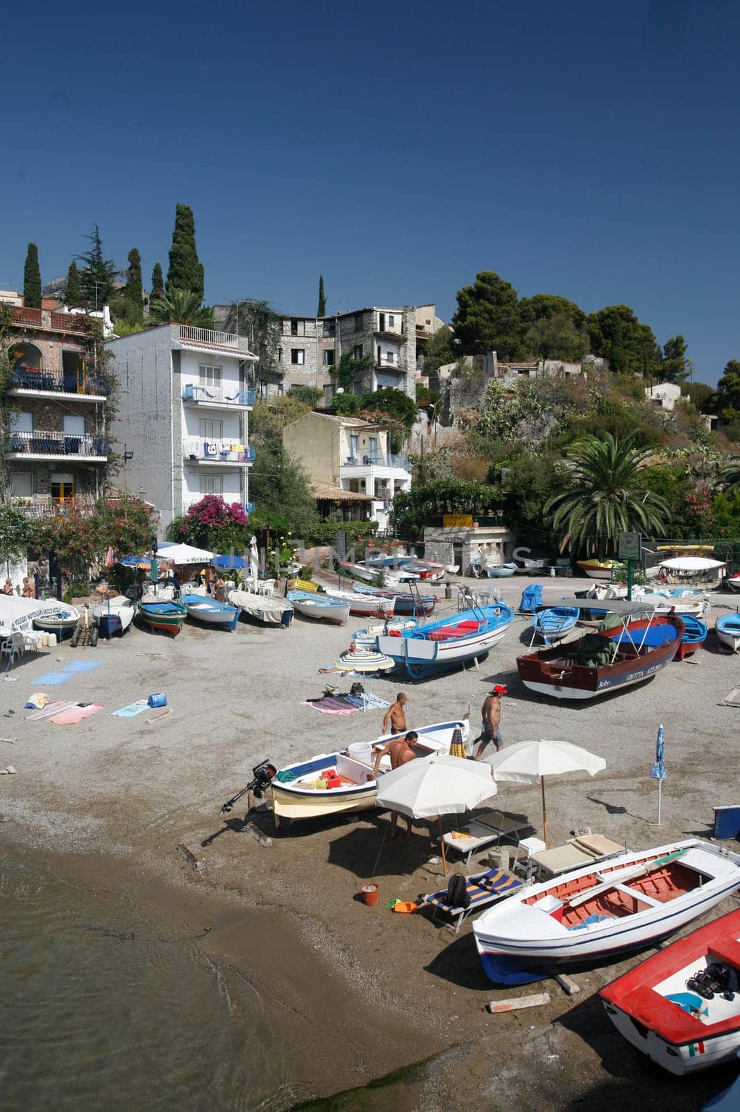 the Beach of the old Town of  Taormina in Sicily in south Italy in Europe.