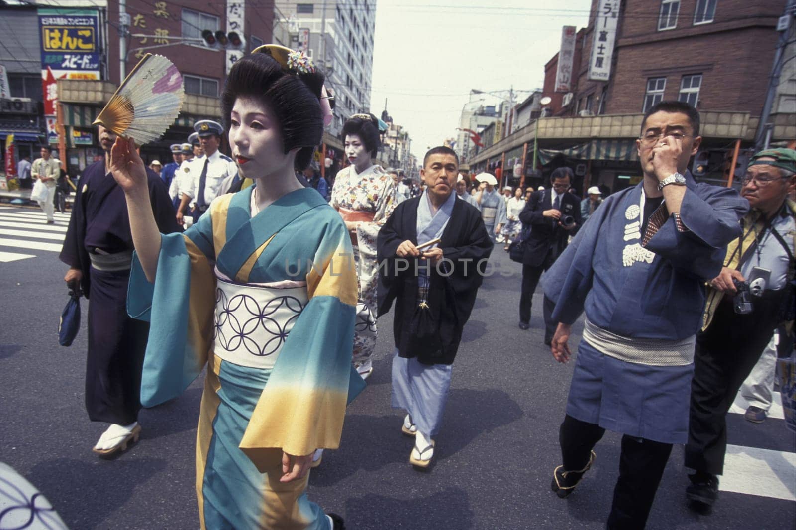 a Gaisha at the big Edo Festival at the Kanda-Matsuri Temple in the City center of Tokyo in Japan in Asia,....