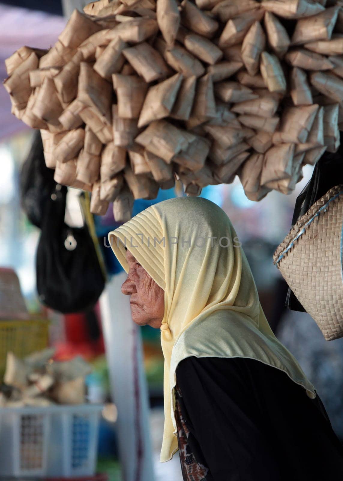 a women at the market in the city of Bandar seri Begawan in the country of Brunei Darussalam on Borneo in Southeastasia.