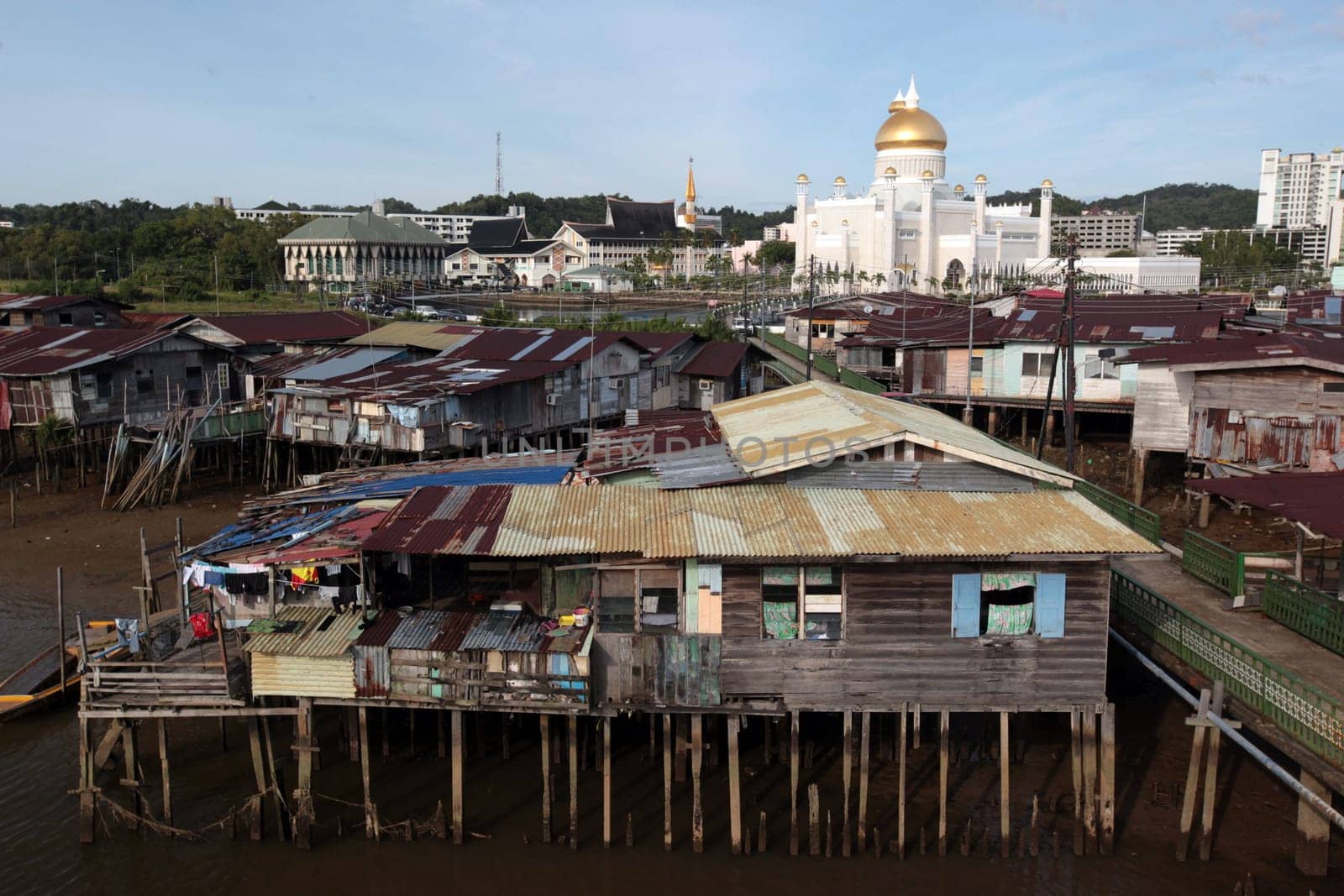 the water village and town of Kampung Ayer in the city of Bandar seri Begawan in the country of Brunei Darussalam on Borneo in Southeastasia.