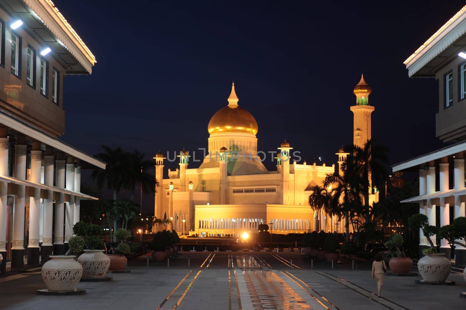 the Omar Ali Saifuddien Mosque in the city of Bandar seri Begawan in the country of Brunei Darussalam on Borneo in Southeastasia.