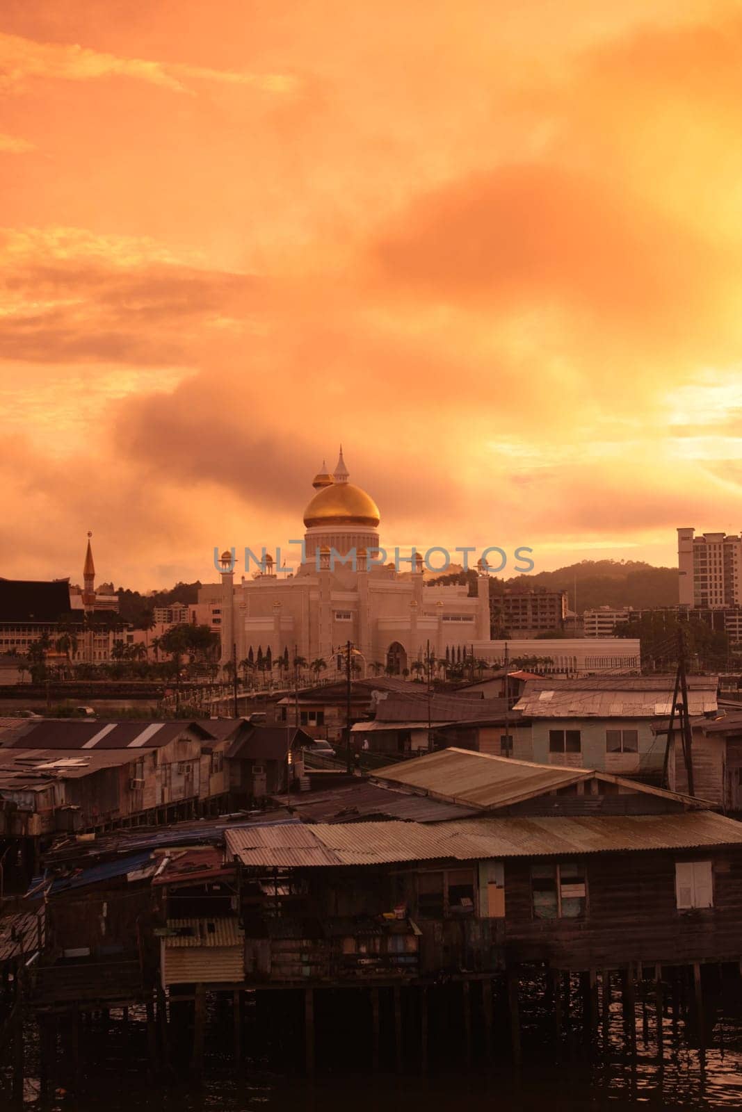 the Omar Ali Saifuddien Mosque in the city of Bandar seri Begawan in the country of Brunei Darussalam on Borneo in Southeastasia.
