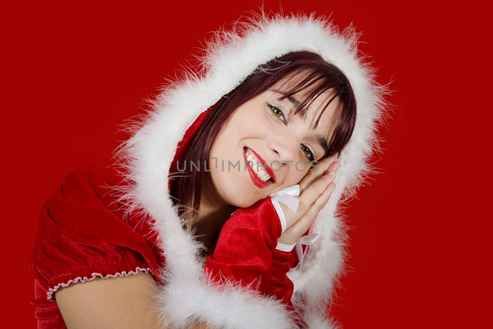 a portrait of beautiful sexy girl wearing santa claus clothes