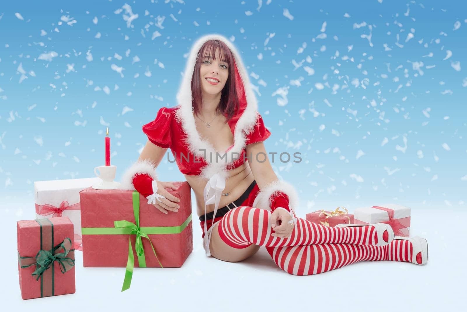 a beautiful sexy girl wearing santa claus clothes
