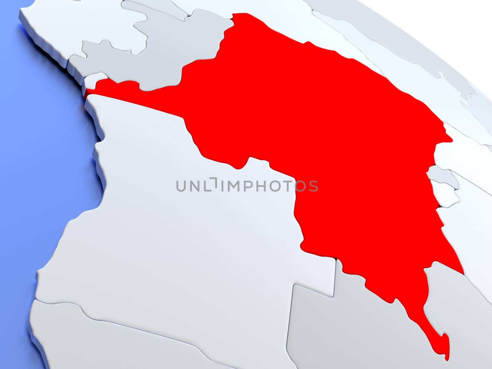 Map of Democratic Republic of Congo on elegant silver 3D globe with blue oceans. 3D illustration