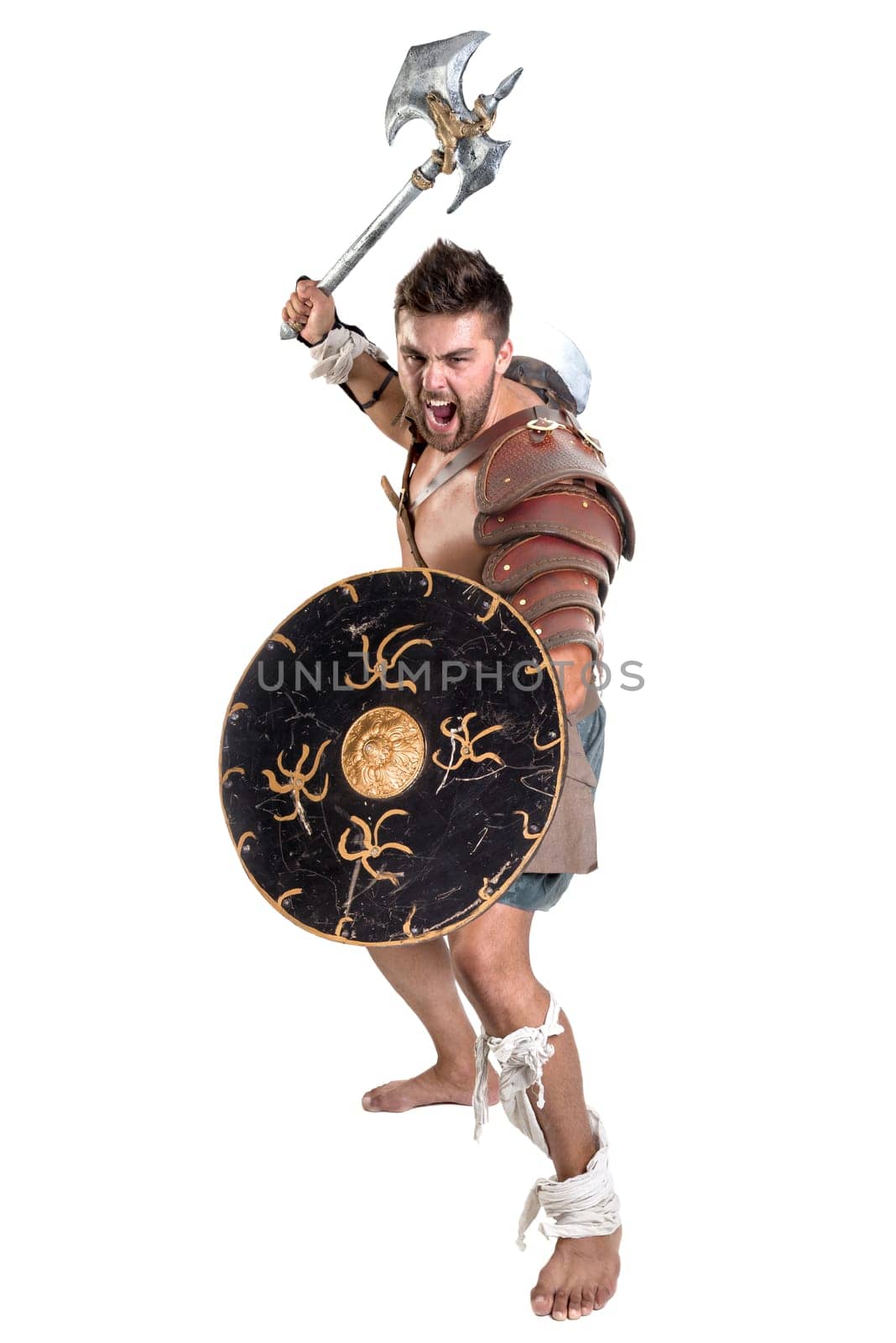 Ancient warrior or Gladiator isolated in a white background