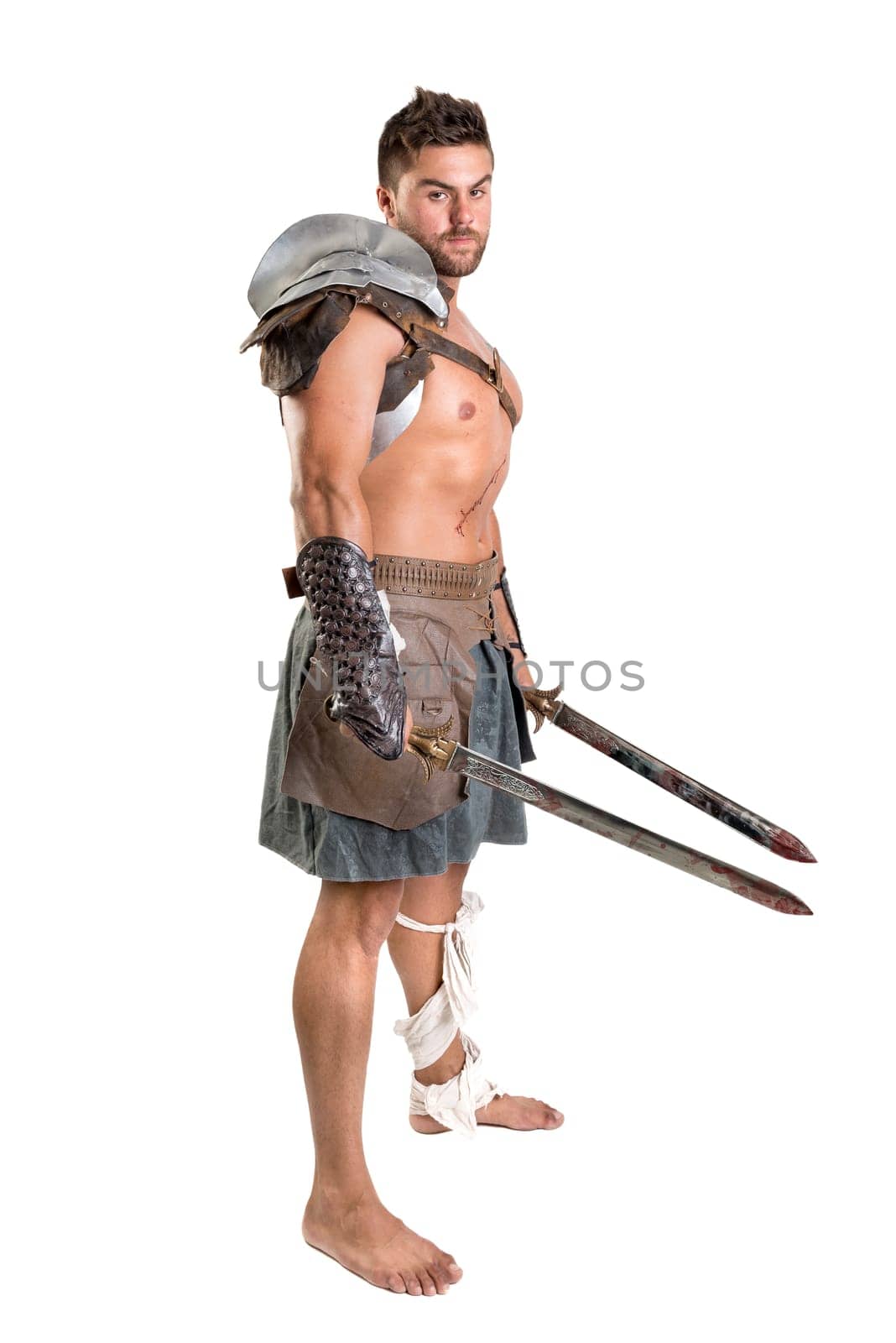 Ancient warrior or Gladiator isolated in a white background