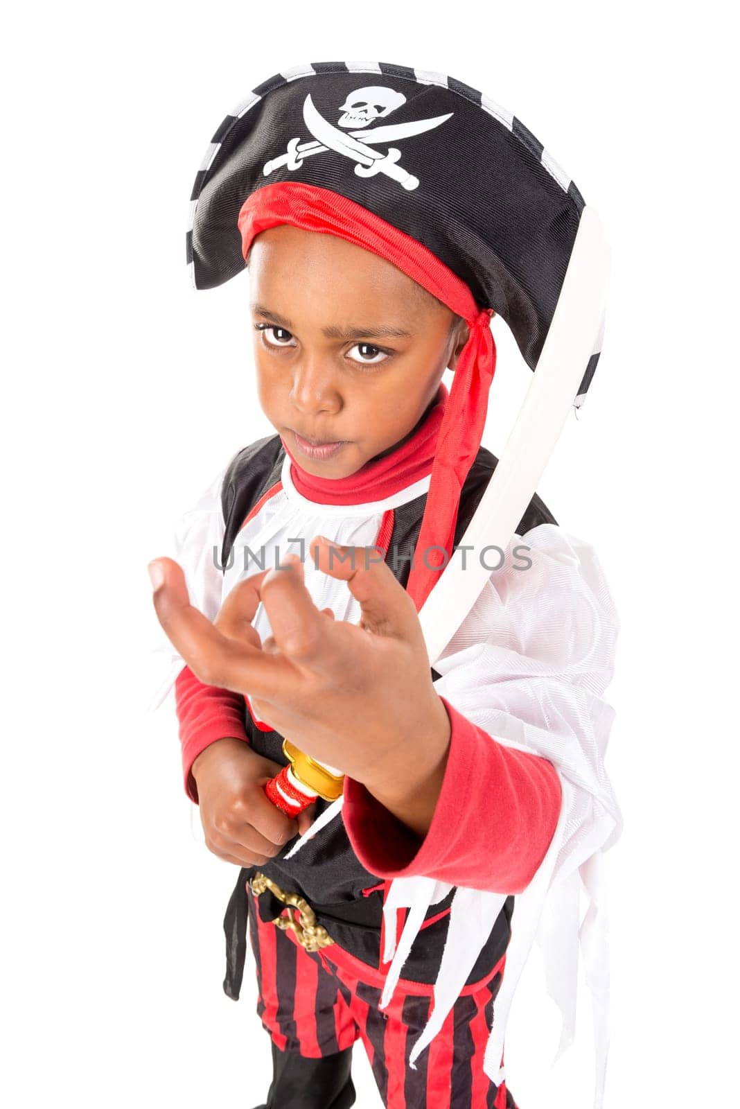 Young boy in pirate costume for Halloween
