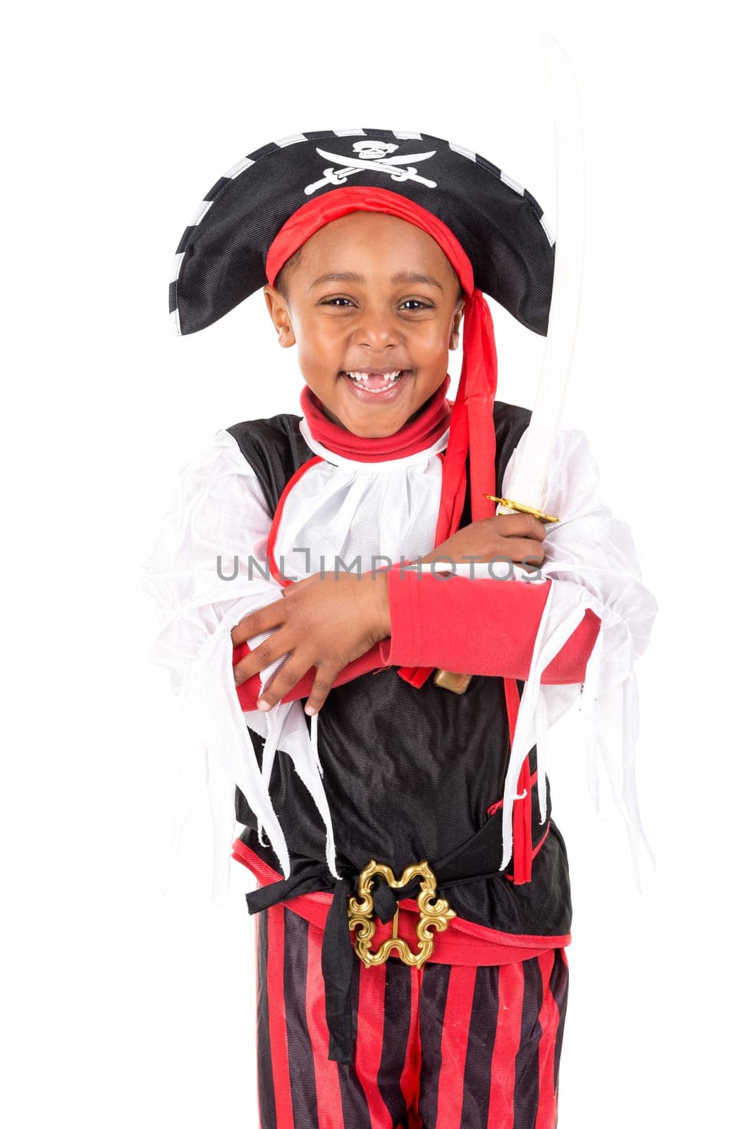 Young boy in pirate costume for Halloween