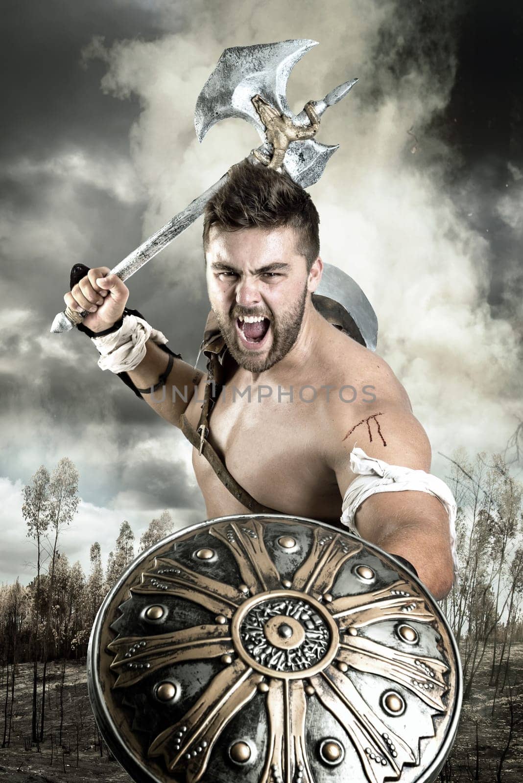 Ancient barbarian warrior or Gladiator ready to fight