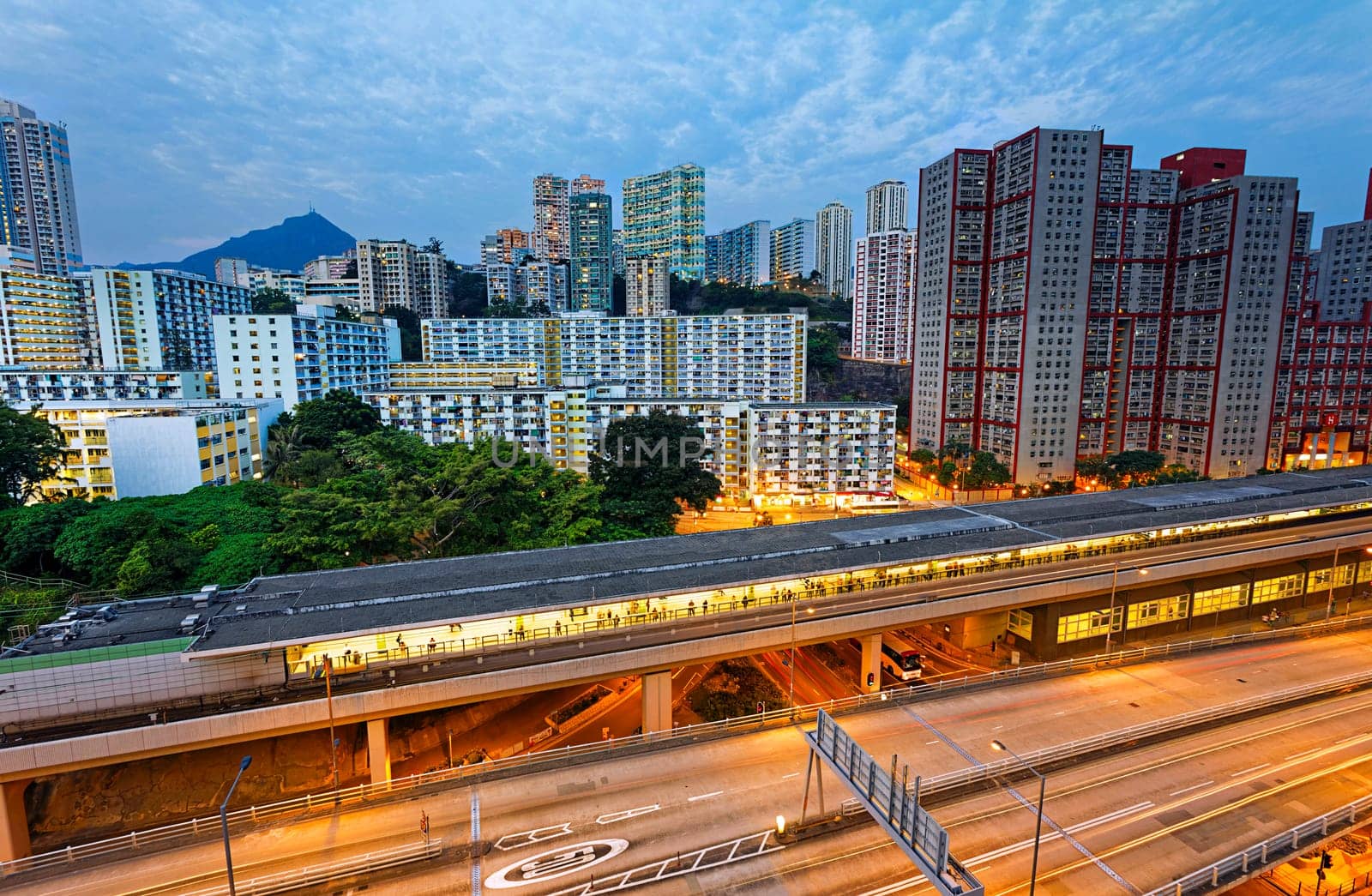 kwun tong downtown at night , hong kong city