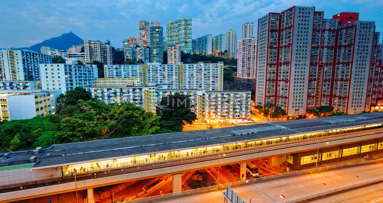 kwun tong downtown at night , hong kong city