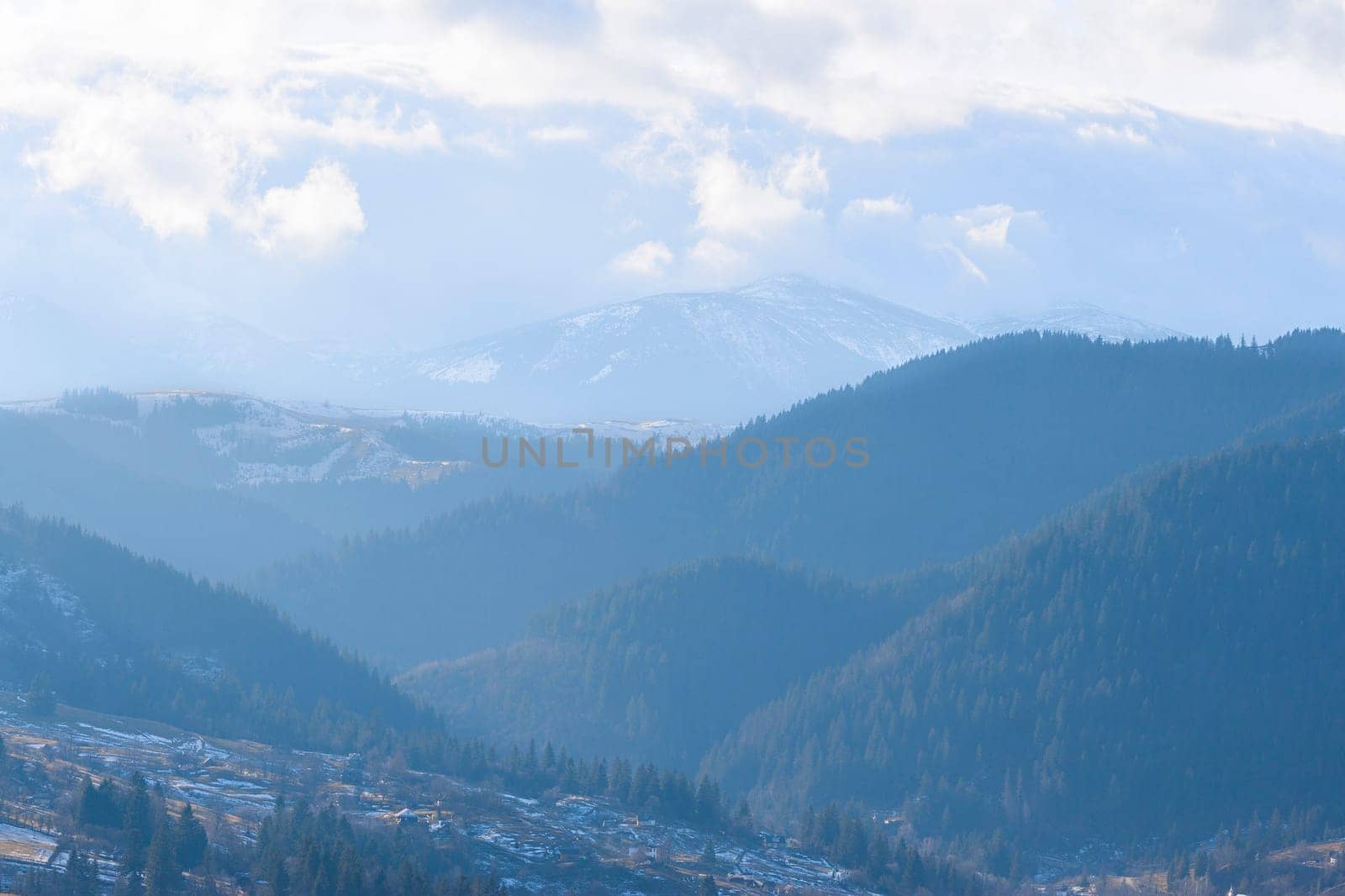 Mountains in Ukraine Carpathians. Morning and fog in Mountains