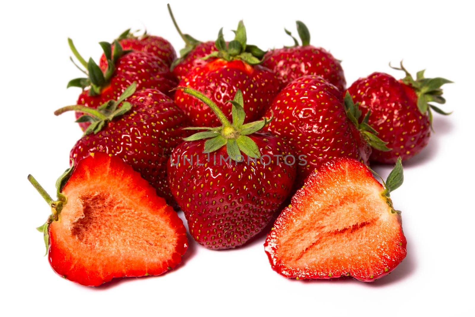 Group of fresh strawberry fruits isolated on white background