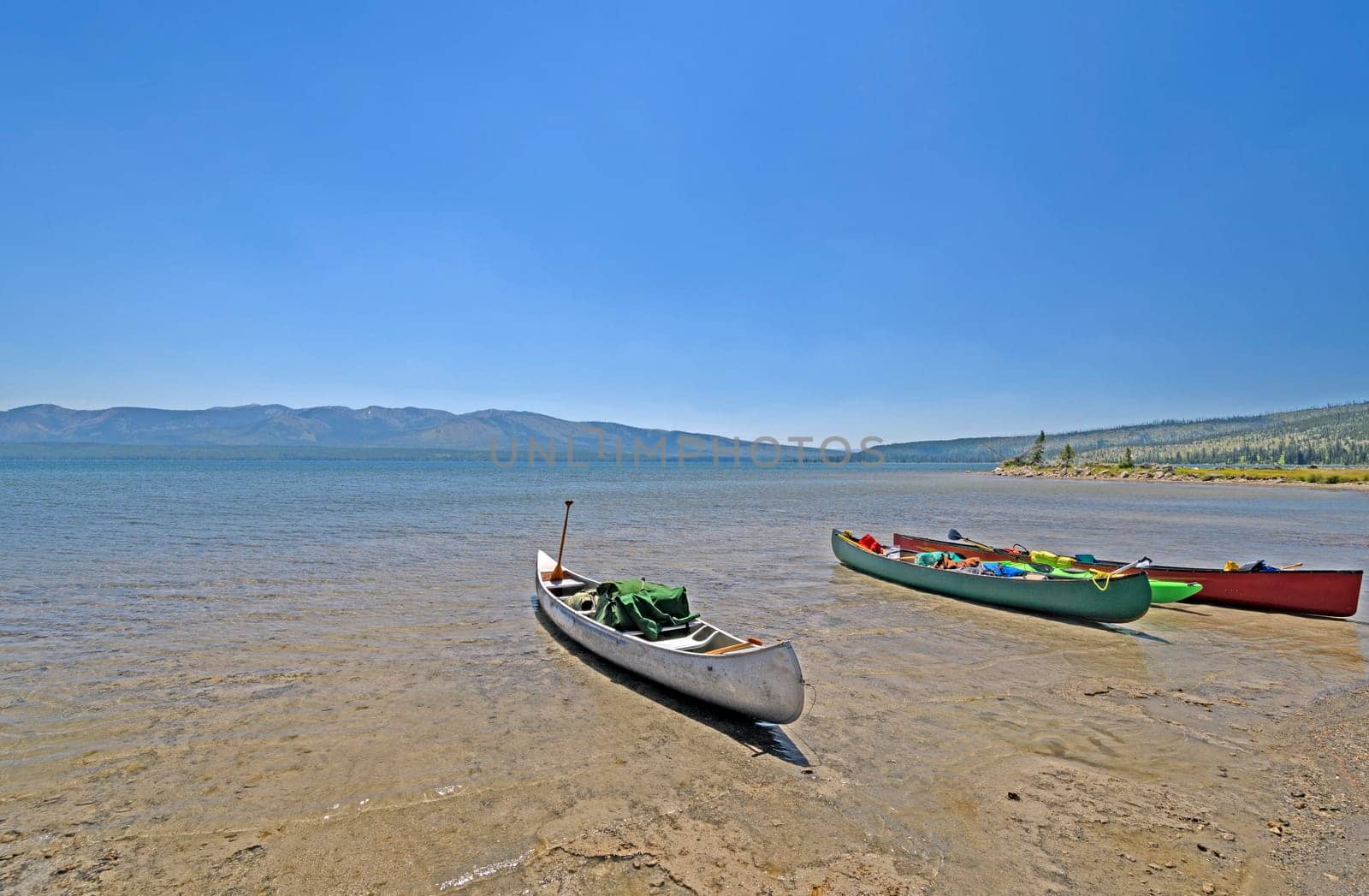 Canoes Parked for Lunch on Lewis Lake in Yellowstone National Park