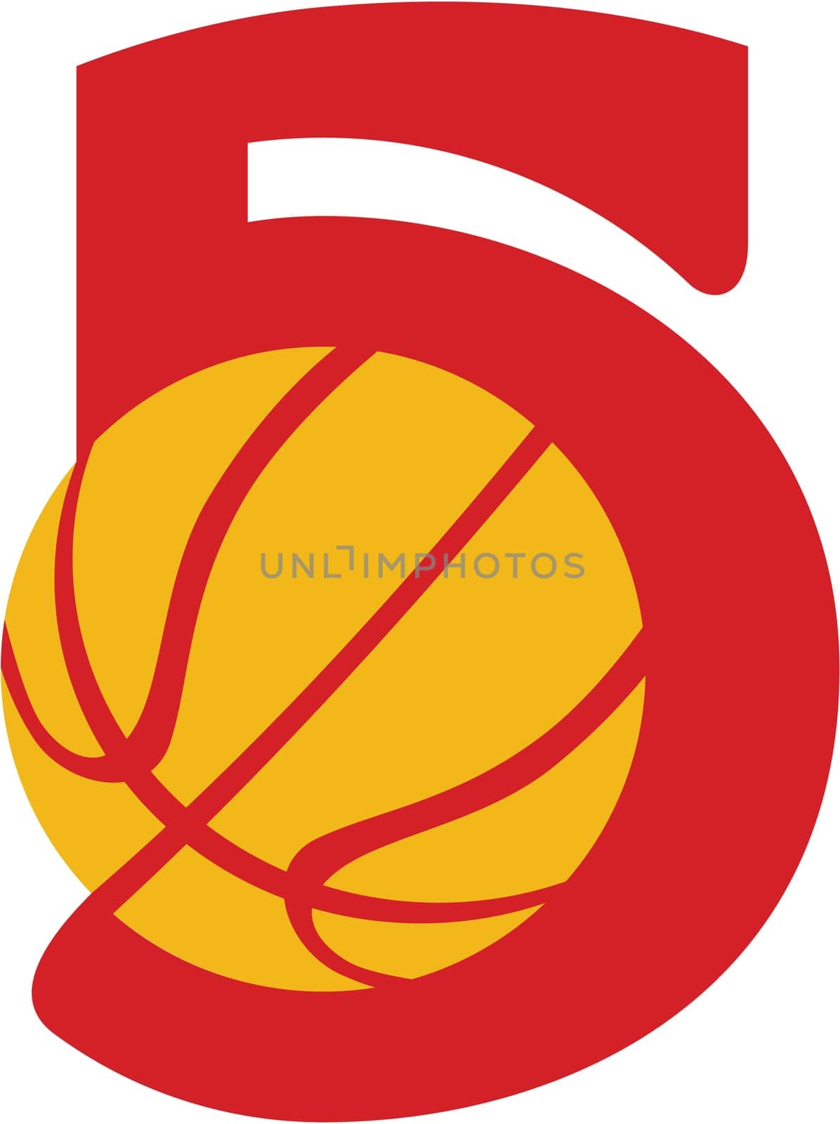 Illustration of a basketball ball inside number 5 set on isolated white background done in retro style.