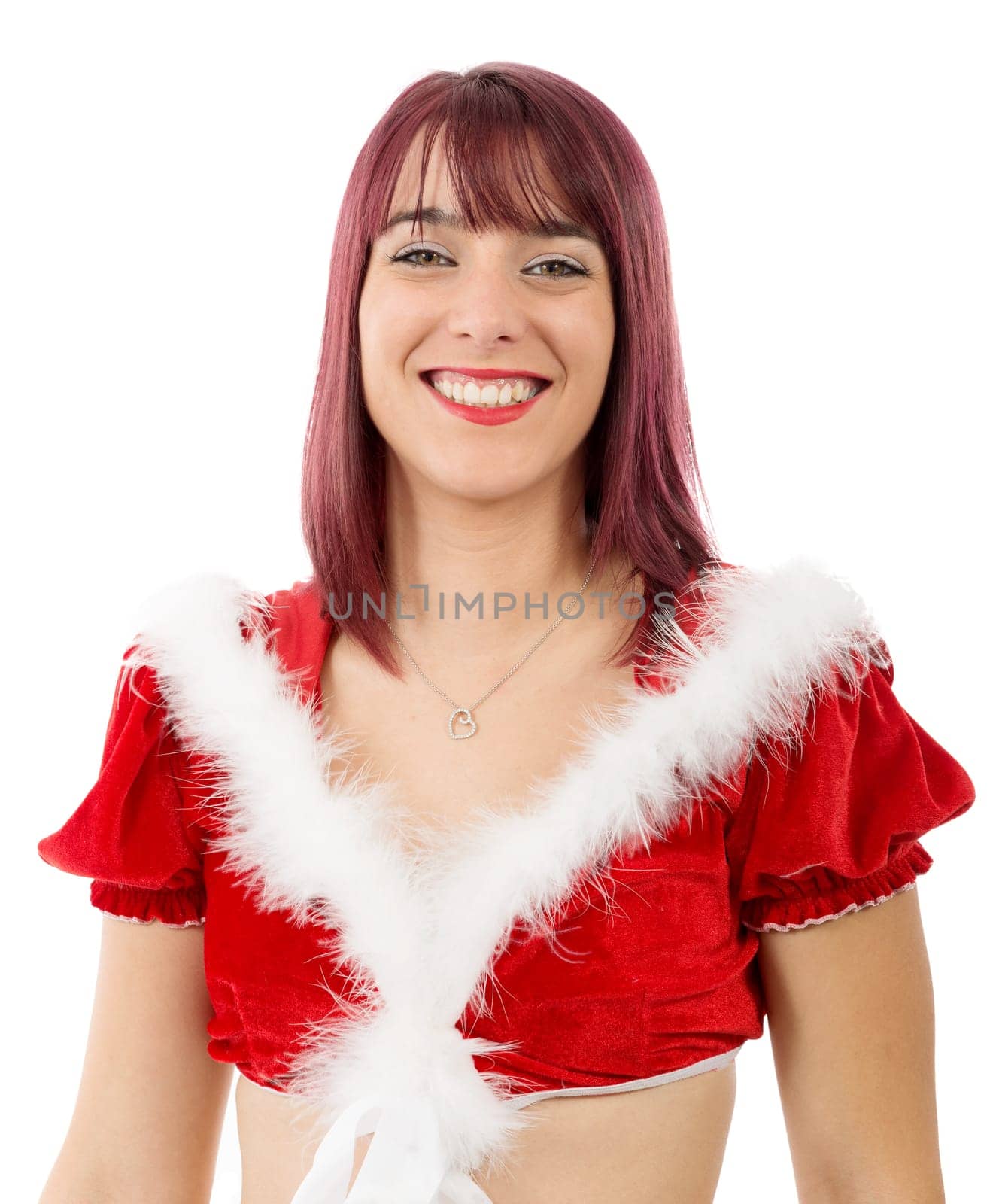 a portrait of beautiful  girl wearing santa claus clothes